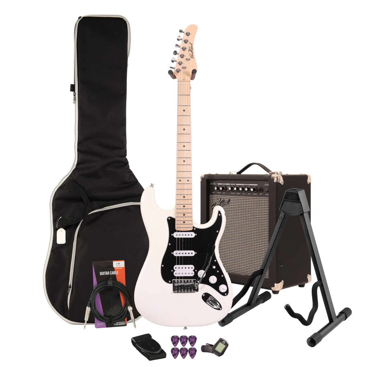 EastCoast ST2 Electric Guitar Starter Pack in Pearl White with 35W Amp & Accessories EastCoast ST2 Electric Guitar Starter Pack in Pearl White with 35W Amp & Accessories