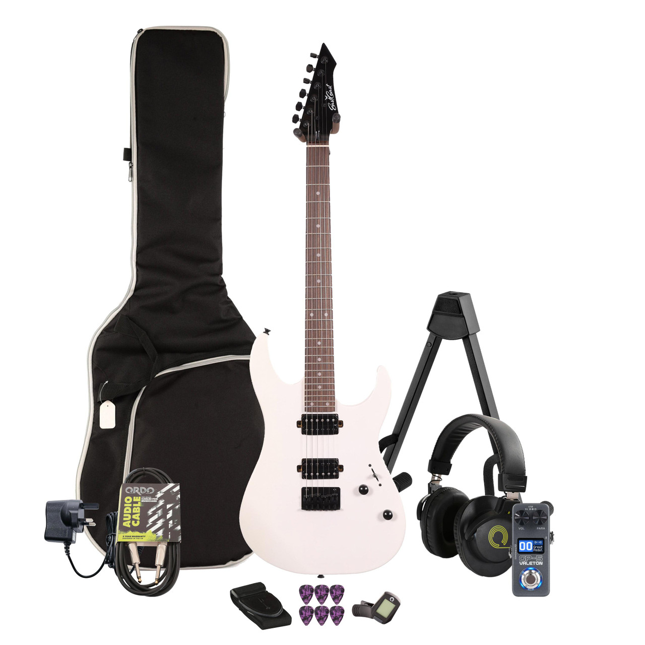 EastCoast MT1 Electric Guitar in Satin White Multi-FX & Modelling Bundle with Accessories
