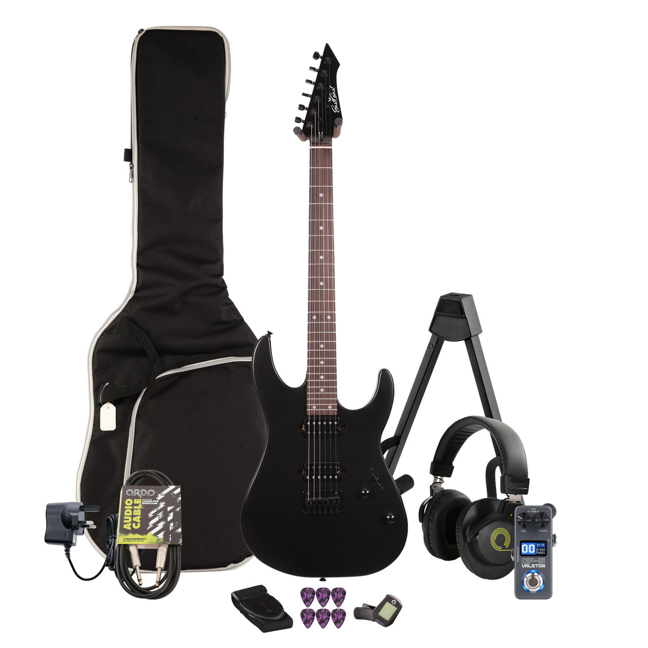EastCoast MT1 Electric Guitar in Black Multi-FX & Modelling Bundle with Accessories EastCoast MT1 Electric Guitar in Black Multi-FX & Modelling Bundle with Accessories