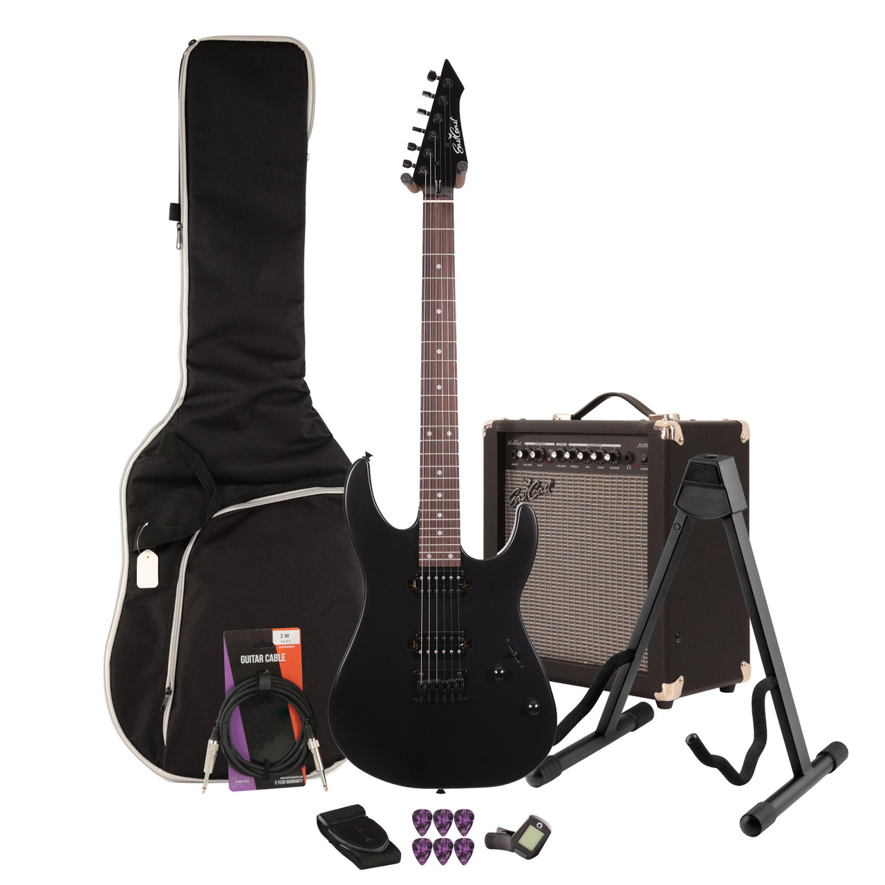 EastCoast MT1 Electric Guitar Starter Pack in Black with 35W Amp & Accessories EastCoast MT1 Electric Guitar Starter Pack in Black with 35W Amp & Accessories