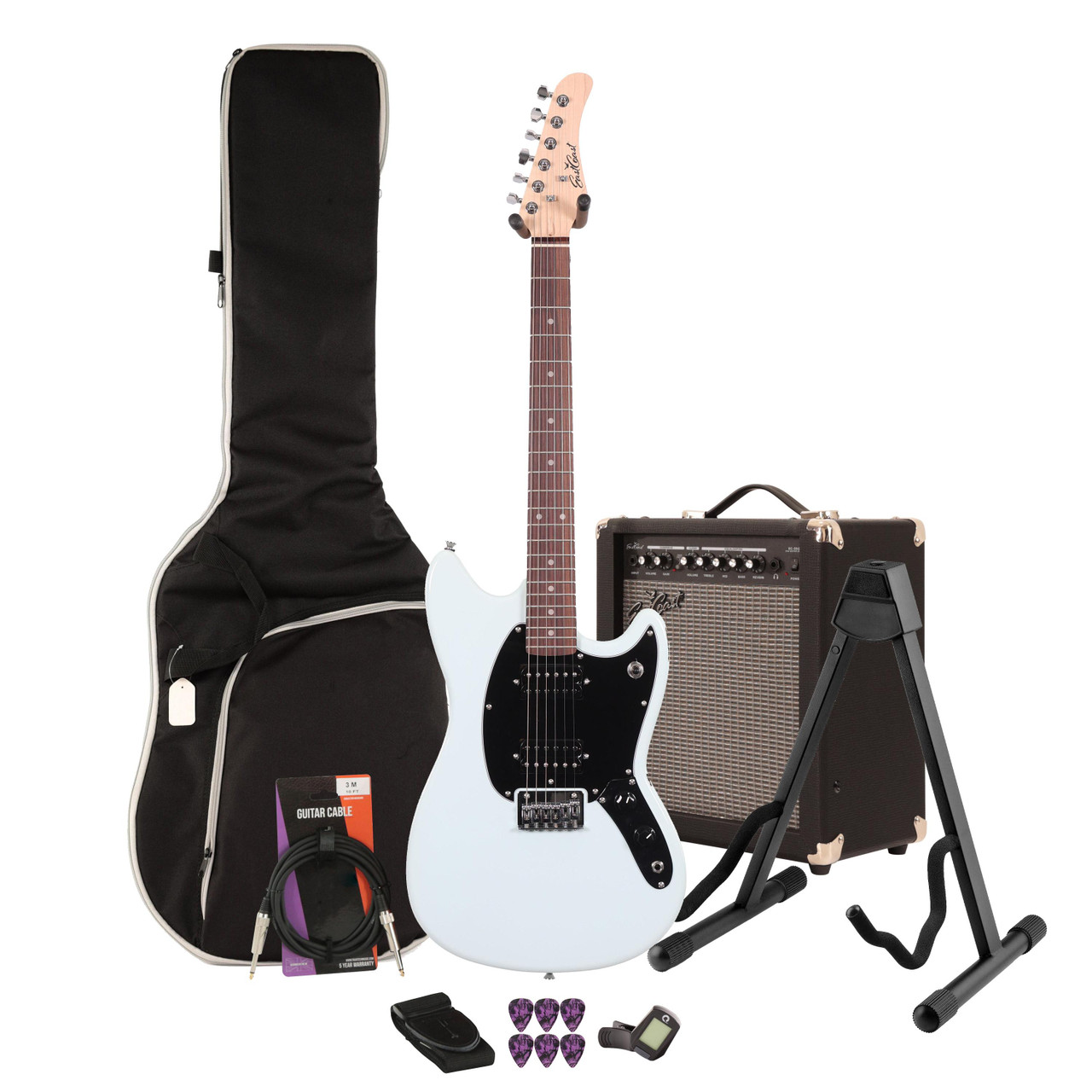 EastCoast MS1 Short Scale Electric Guitar Starter Pack in Sonic Blue with 35W Amp & Accessories EastCoast MS1 Short Scale Electric Guitar Starter Pack in Sonic Blue with 35W Amp & Accessories
