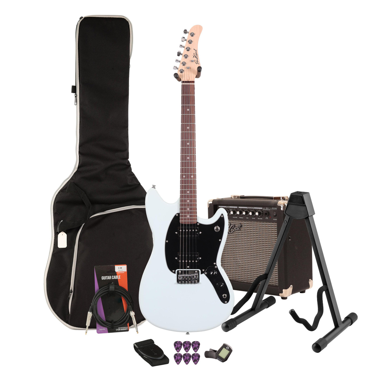 EastCoast MS1 Short Scale Electric Guitar Starter Pack in Sonic Blue with 15W Amp & Accessories EastCoast MS1 Short Scale Electric Guitar Starter Pack in Sonic Blue with 15W Amp & Accessories