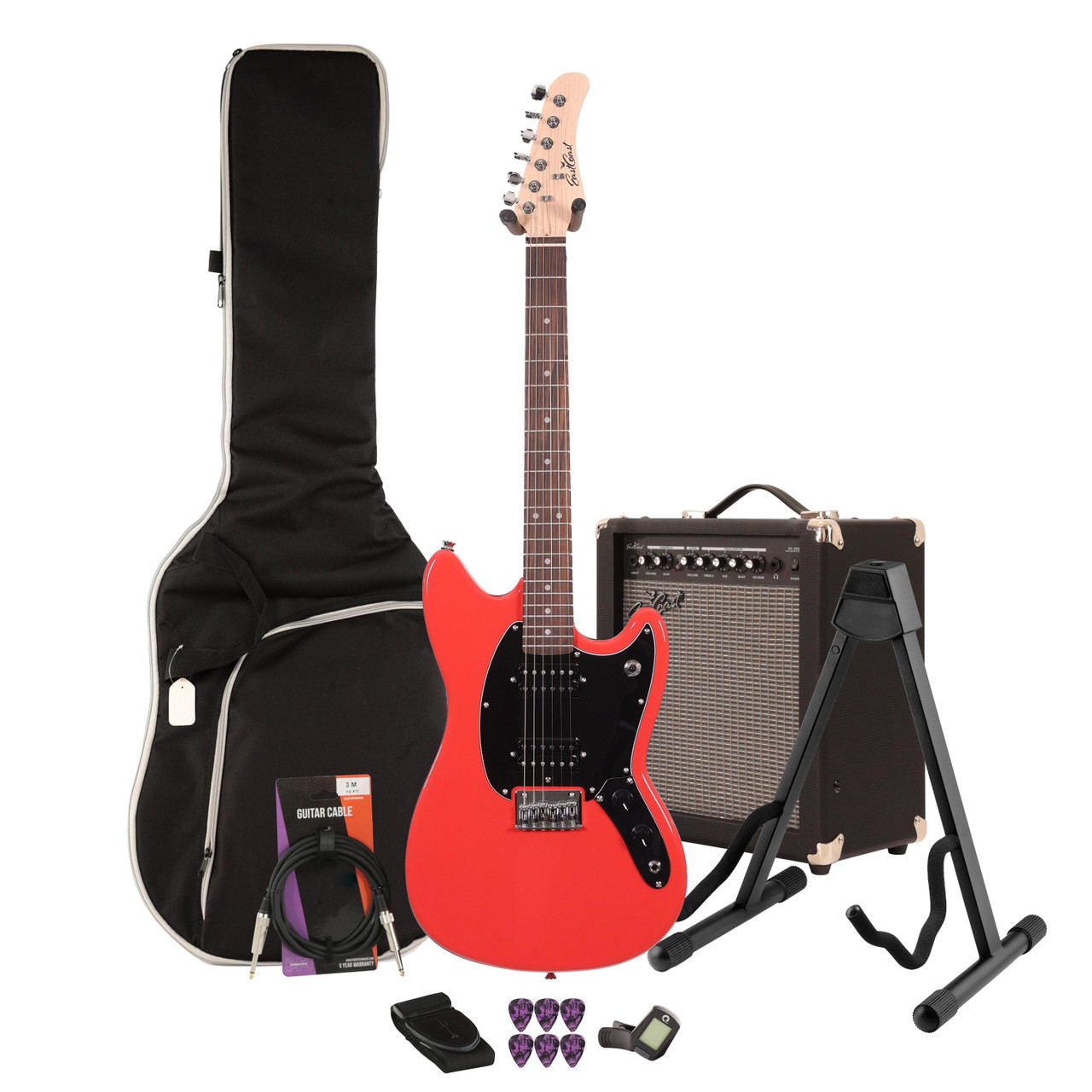 EastCoast MS1 Short Scale Electric Guitar Starter Pack in Fiesta Red with 35W Amp & Accessories
