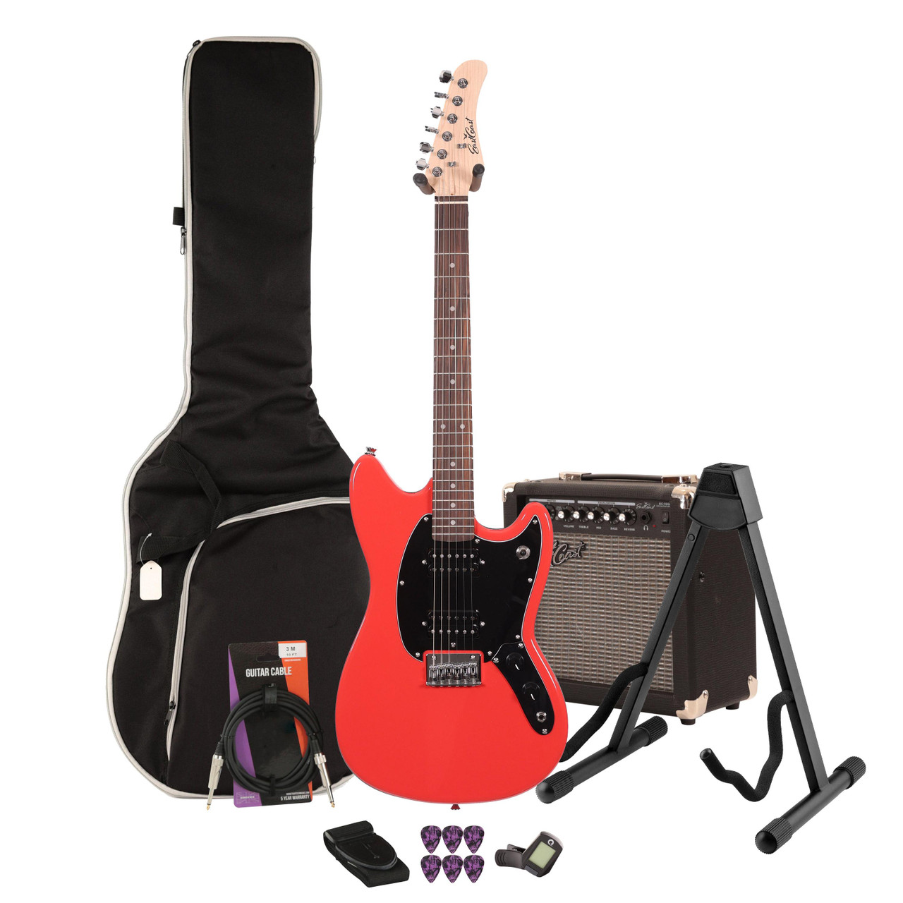 EastCoast MS1 Short Scale Electric Guitar Starter Pack in Fiesta Red with 15W Amp & Accessories EastCoast MS1 Short Scale Electric Guitar Starter Pack in Fiesta Red with 15W Amp & Accessories