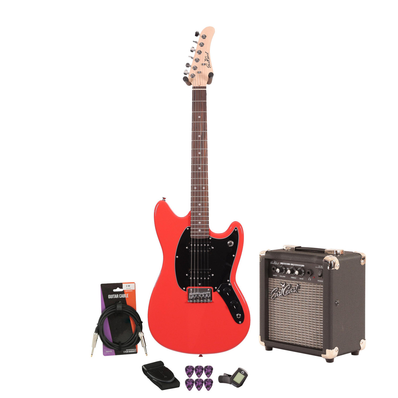 EastCoast MS1 Short Scale Electric Guitar Starter Pack in Fiesta Red with 10W Amp & Accessories EastCoast MS1 Short Scale Electric Guitar Starter Pack in Fiesta Red with 10W Amp & Accessories