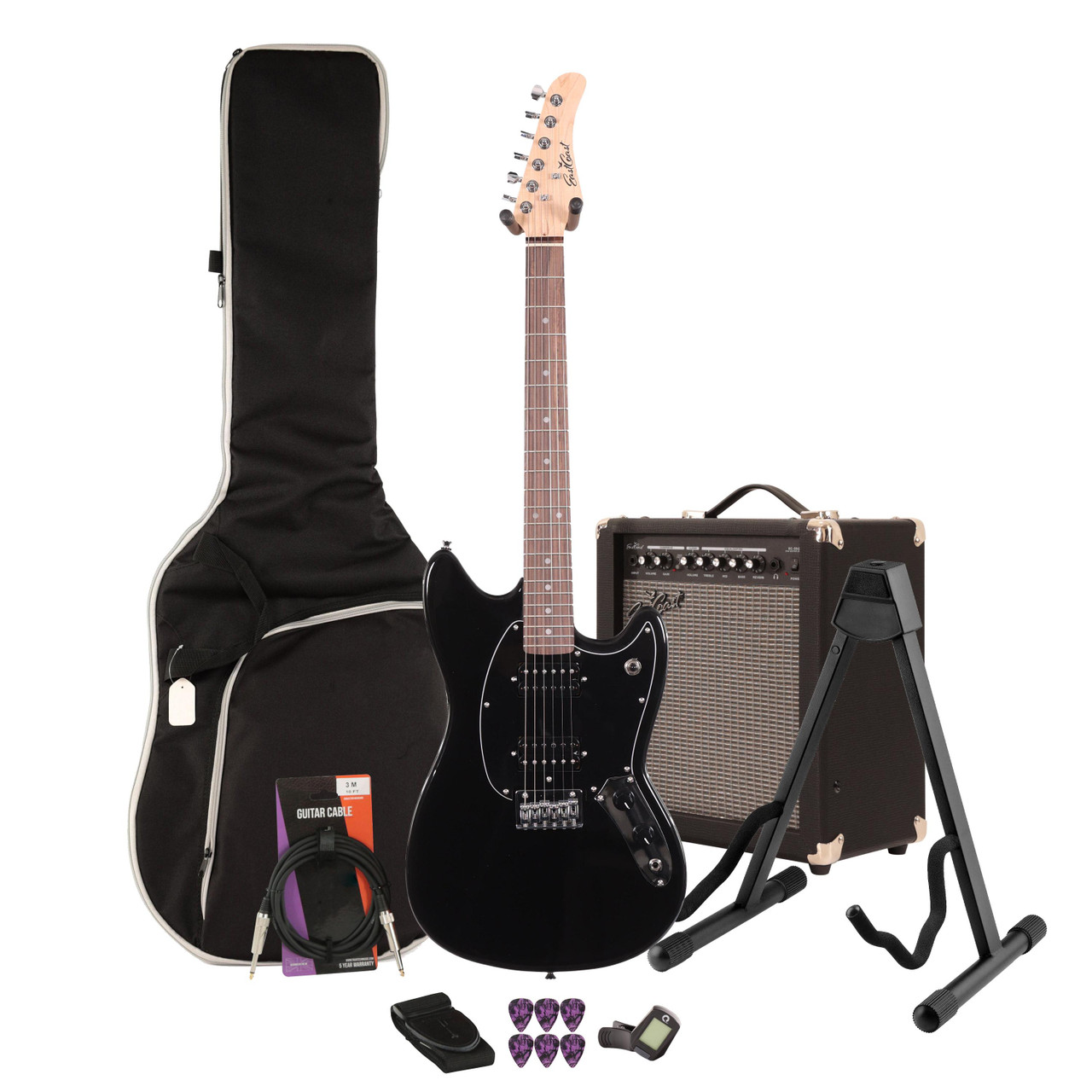 EastCoast MS1 Short Scale Electric Guitar Starter Pack in Black with 35W Amp & Accessories EastCoast MS1 Short Scale Electric Guitar Starter Pack in Black with 35W Amp & Accessories