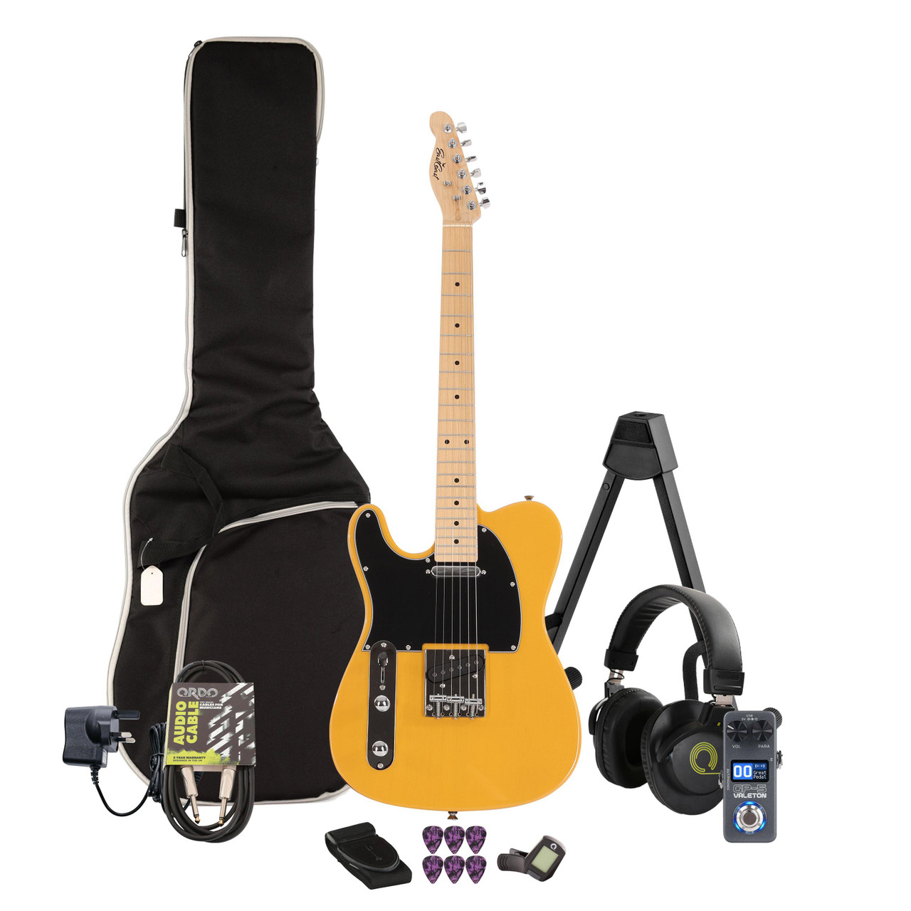 EastCoast T1 Left Handed Electric Guitar in Butterscotch Multi-FX & Modelling Bundle with Accessories EastCoast T1 Left Handed Electric Guitar in Butterscotch Multi-FX & Modelling Bundle with Accessories