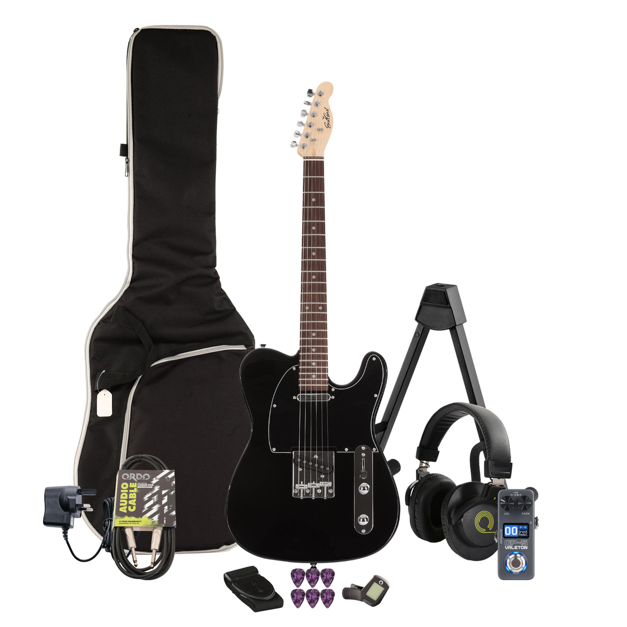 EastCoast T1 Electric Guitar in Black with Rosewood fingerboard Multi-FX & Modelling Bundle with Accessories EastCoast T1 Electric Guitar in Black with Rosewood fingerboard Multi-FX & Modelling Bundle with Accessories