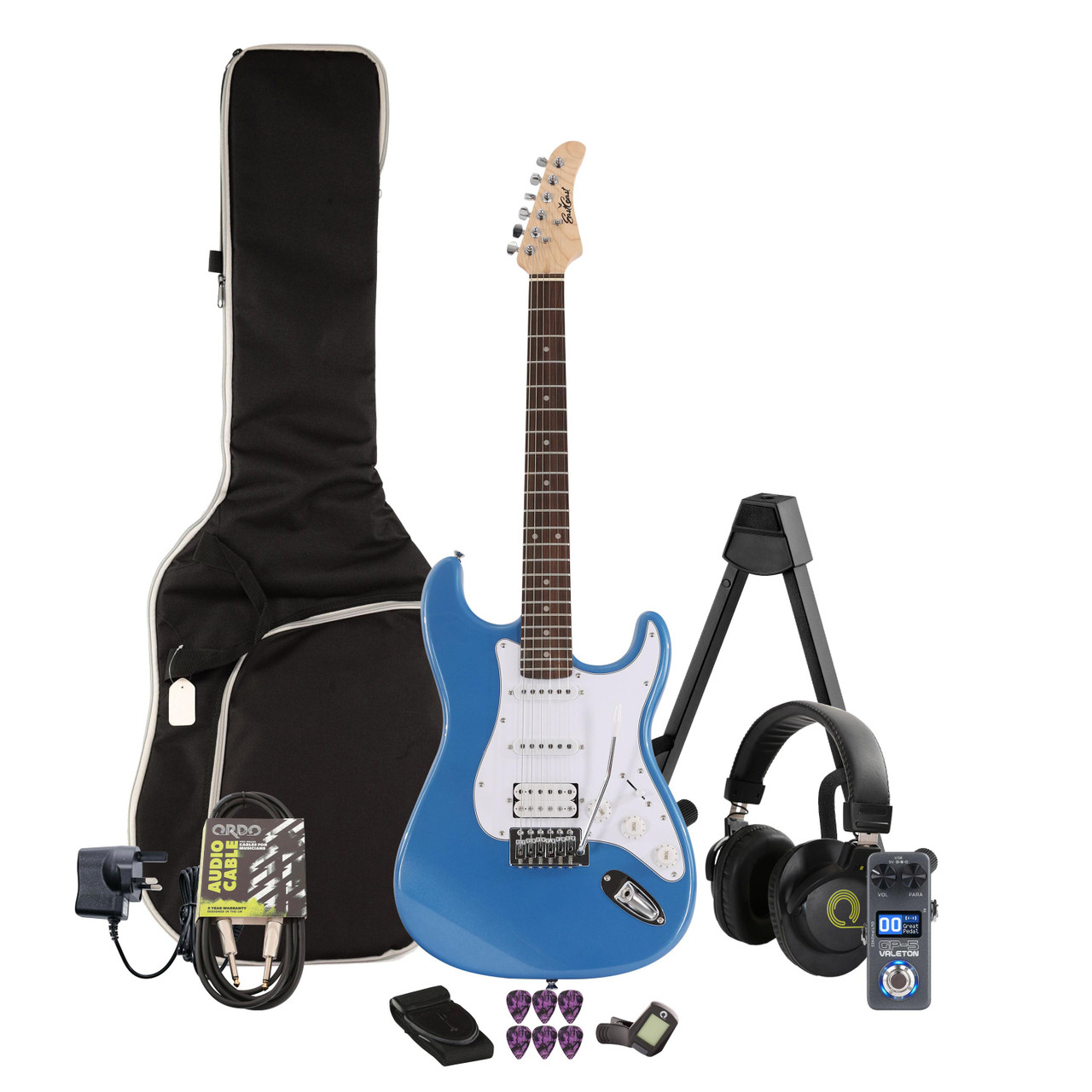 EastCoast ST2 Electric Guitar in Ocean Blue Metallic Multi-FX & Modelling Bundle with Accessories EastCoast ST2 Electric Guitar in Ocean Blue Metallic Multi-FX & Modelling Bundle with Accessories