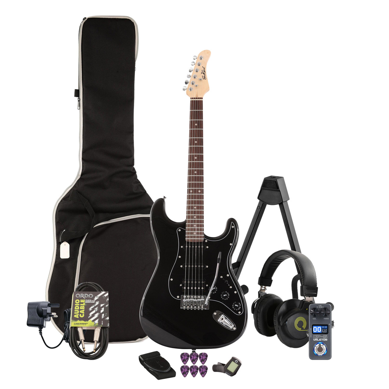 EastCoast ST2 Electric Guitar in Black Metallic Multi-FX & Modelling Bundle with Accessories EastCoast ST2 Electric Guitar in Black Metallic Multi-FX & Modelling Bundle with Accessories