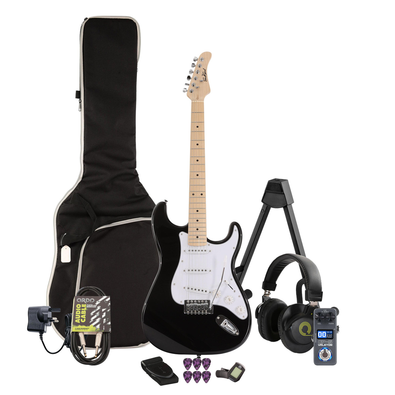 EastCoast ST1 Electric Guitar in Black Multi-FX & Modelling Bundle with Accessories EastCoast ST1 Electric Guitar in Black Multi-FX & Modelling Bundle with Accessories