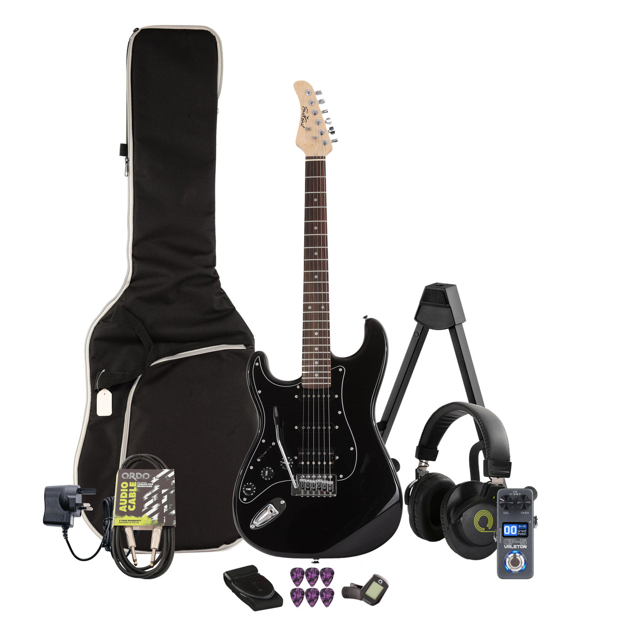 EastCoast ST2 Left Handed Electric Guitar in Black Metallic Multi-FX & Modelling Bundle with Accessories EastCoast ST2 Left Handed Electric Guitar in Black Metallic Multi-FX & Modelling Bundle with Accessories