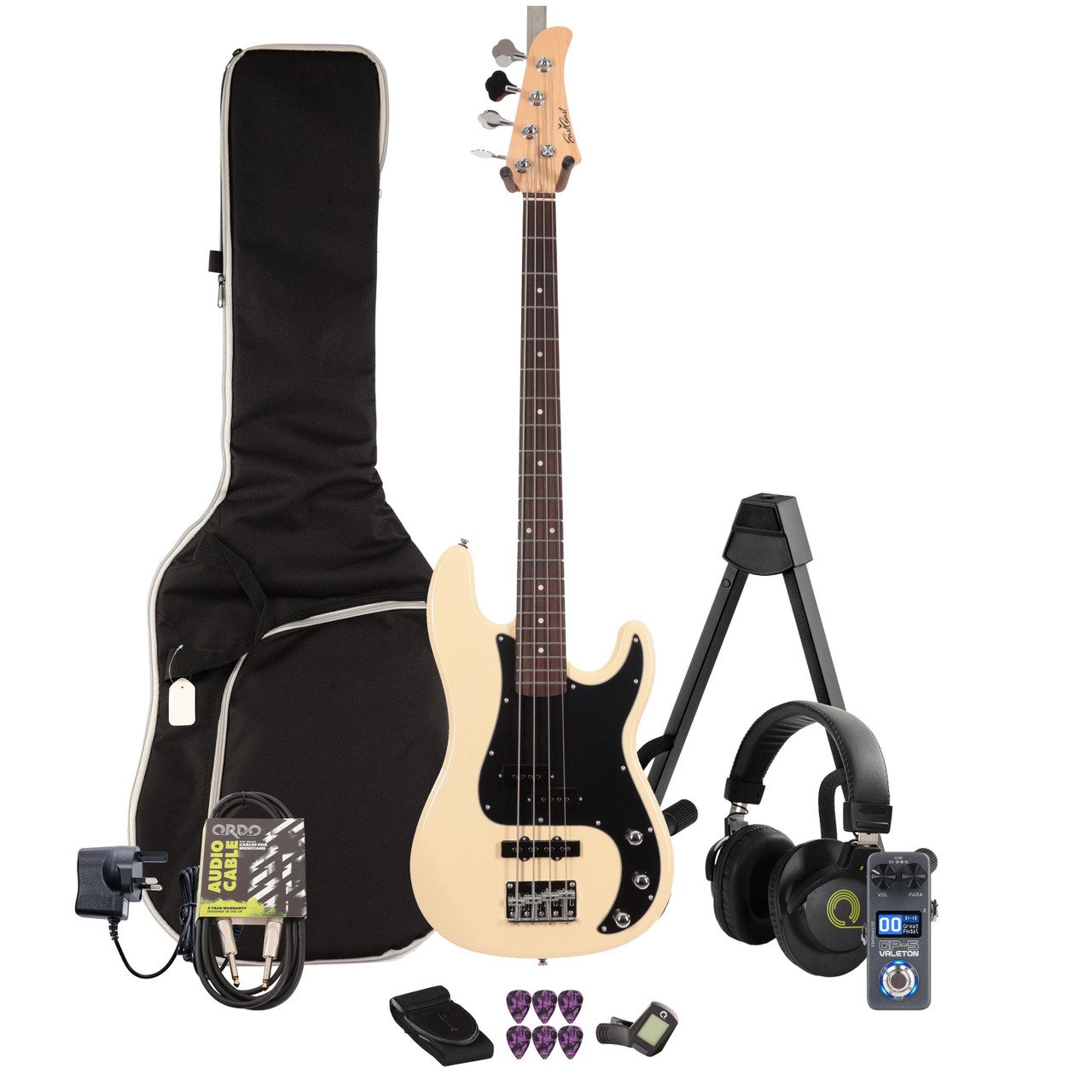 EastCoast PJ4 Bass Guitar in Vintage White Multi-FX & Modelling Bundle with Accessories EastCoast PJ4 Bass Guitar in Vintage White Multi-FX & Modelling Bundle with Accessories