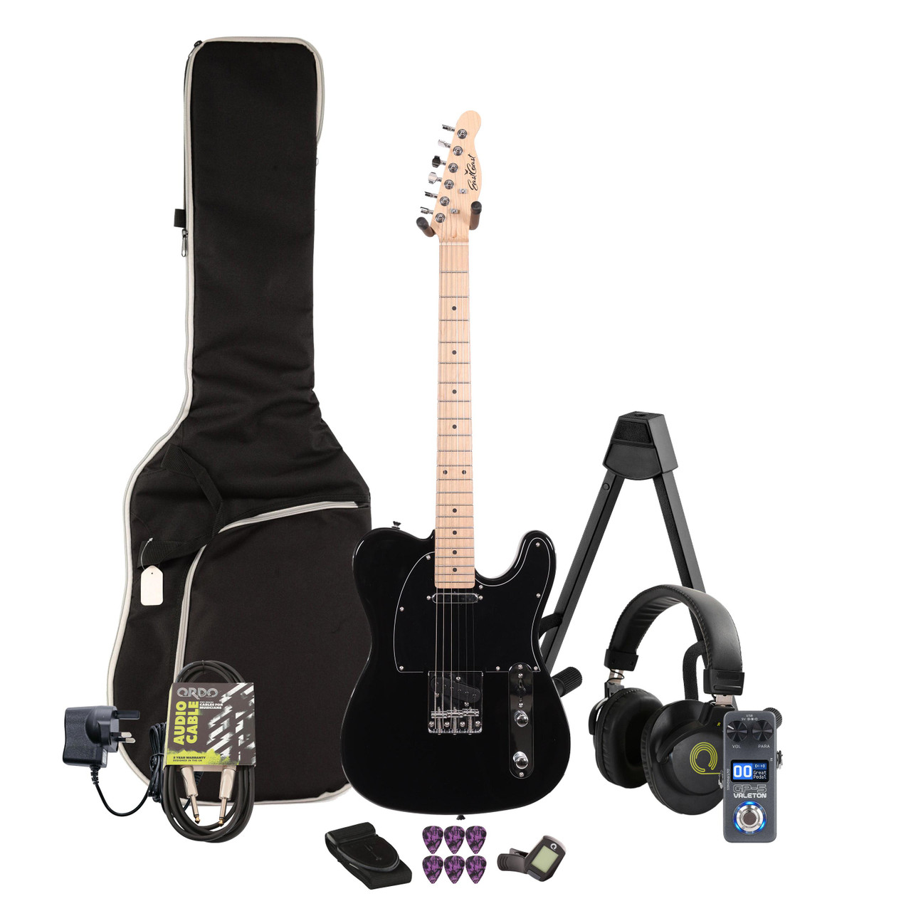 EastCoast T1 Electric Guitar in Black Multi-FX & Modelling Bundle with Accessories EastCoast T1 Electric Guitar in Black Multi-FX & Modelling Bundle with Accessories