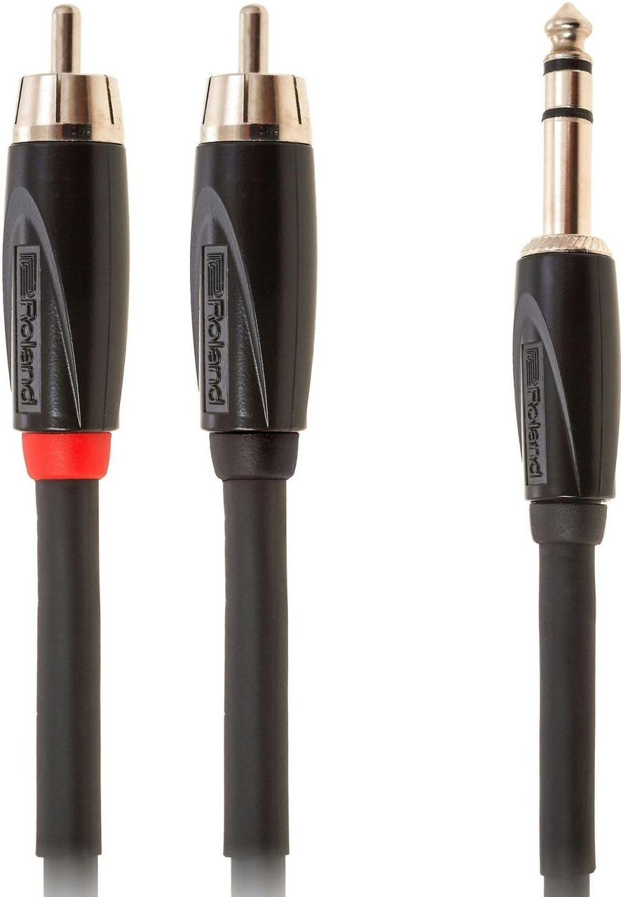 Roland 1/4” TRS Jack to Dual RCA Interconnect Cable, 10ft / 3m in Black Roland 1/4” TRS Jack to Dual RCA Interconnect Cable, 10ft / 3m in Black