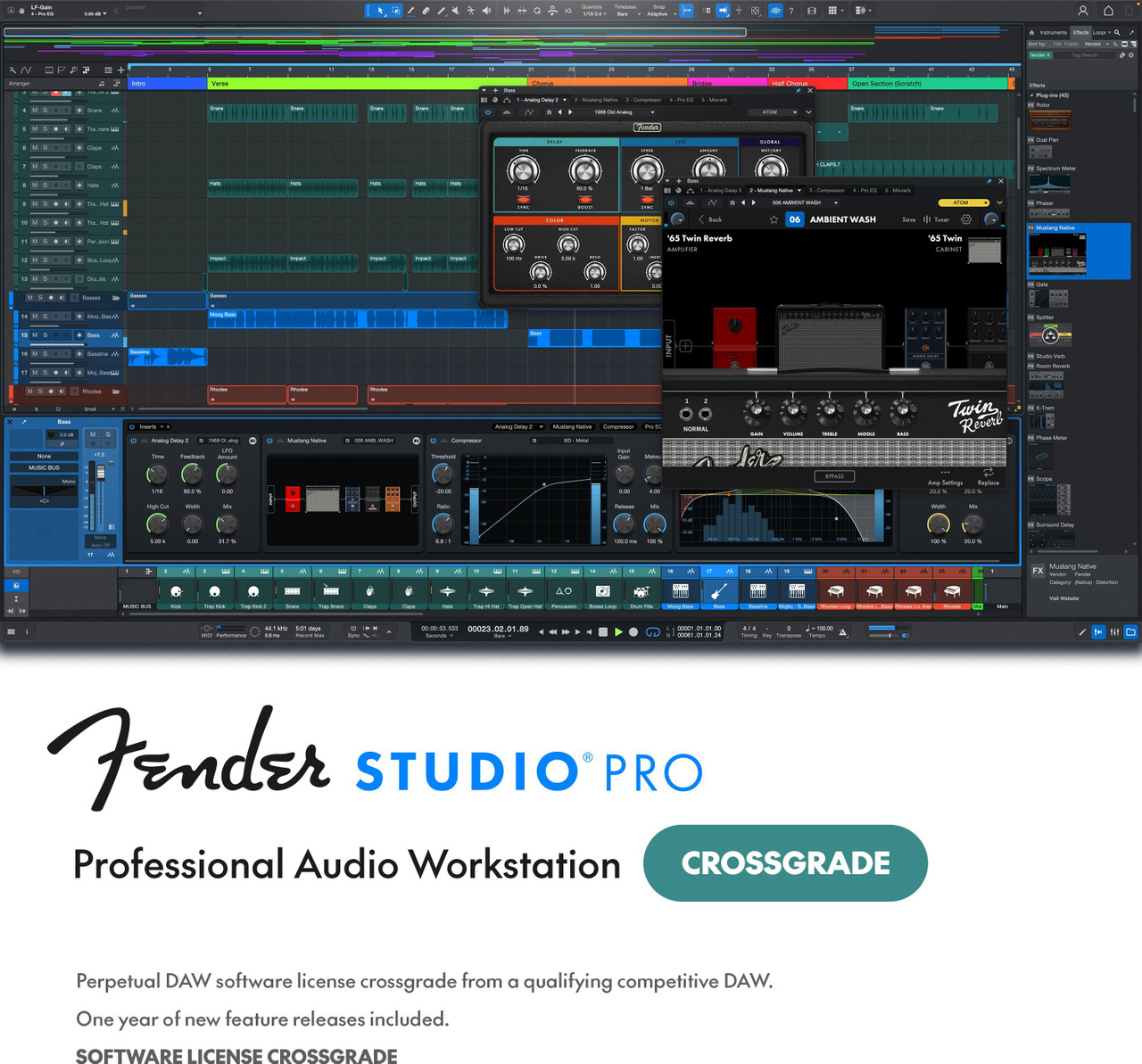 Fender - Studio Pro Crossgrade, DAW Recording Software, Digital Download in Standard