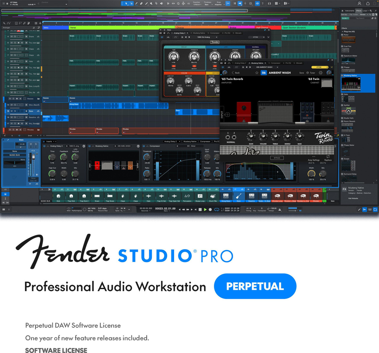 Fender - Studio Pro, DAW Recording Software Perpetual License, Digital Download in Standard