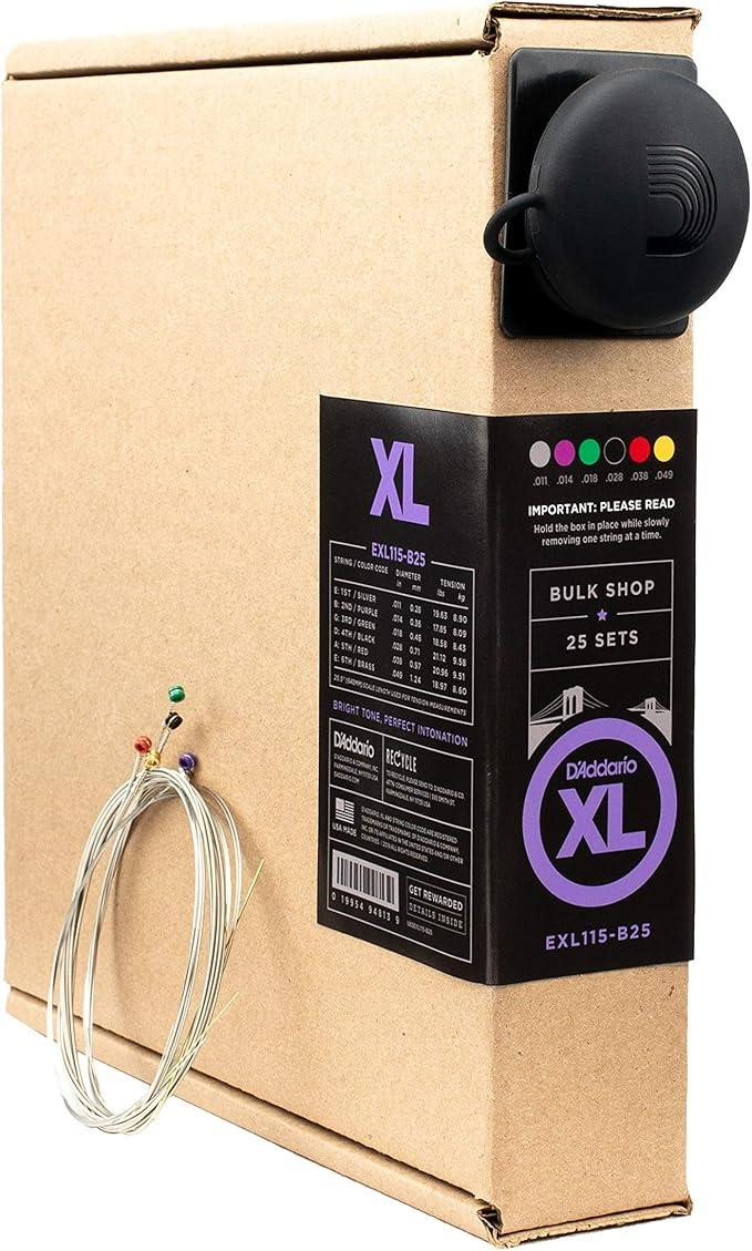 D'Addario EXL115-B25 - 11-49 Medium XL Nickel Electric Guitar Strings, 25-Set Bulk Box D'Addario EXL115-B25 - 11-49 Medium XL Nickel Electric Guitar Strings, 25-Set Bulk Box