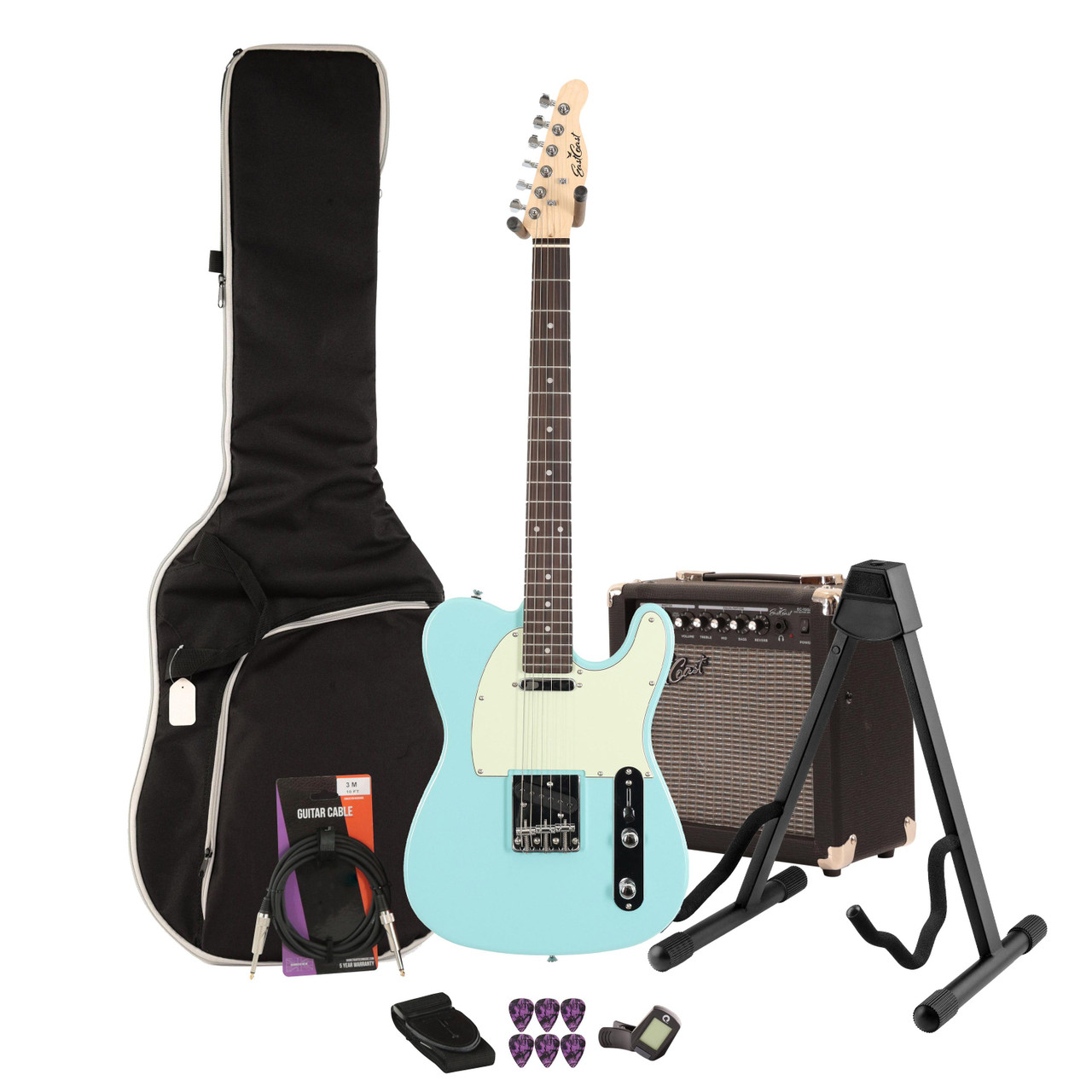 Eastcoast T1 Daphne Blue Electric Guitar 15W Amp Bundle Eastcoast T1 Daphne Blue Electric Guitar 15W Amp Bundle