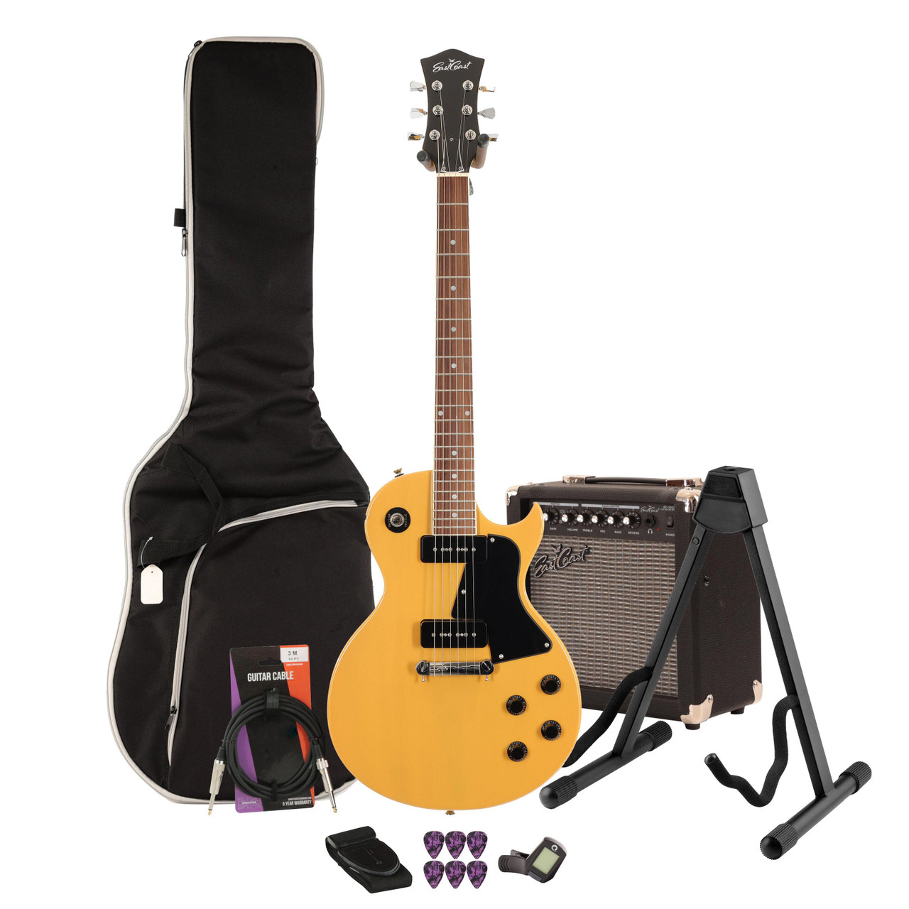 Eastcoast LS TV Yellow Electric Guitar 15W Amp Bundle Eastcoast LS TV Yellow Electric Guitar 15W Amp Bundle