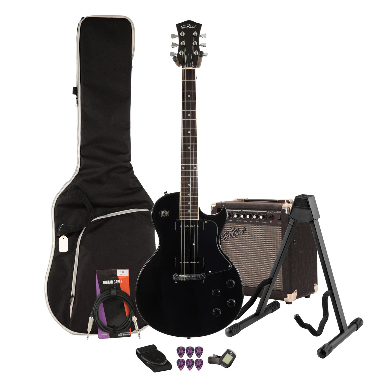Eastcoast LS Ebony Electric Guitar 15W Amp Bundle Eastcoast LS Ebony Electric Guitar 15W Amp Bundle