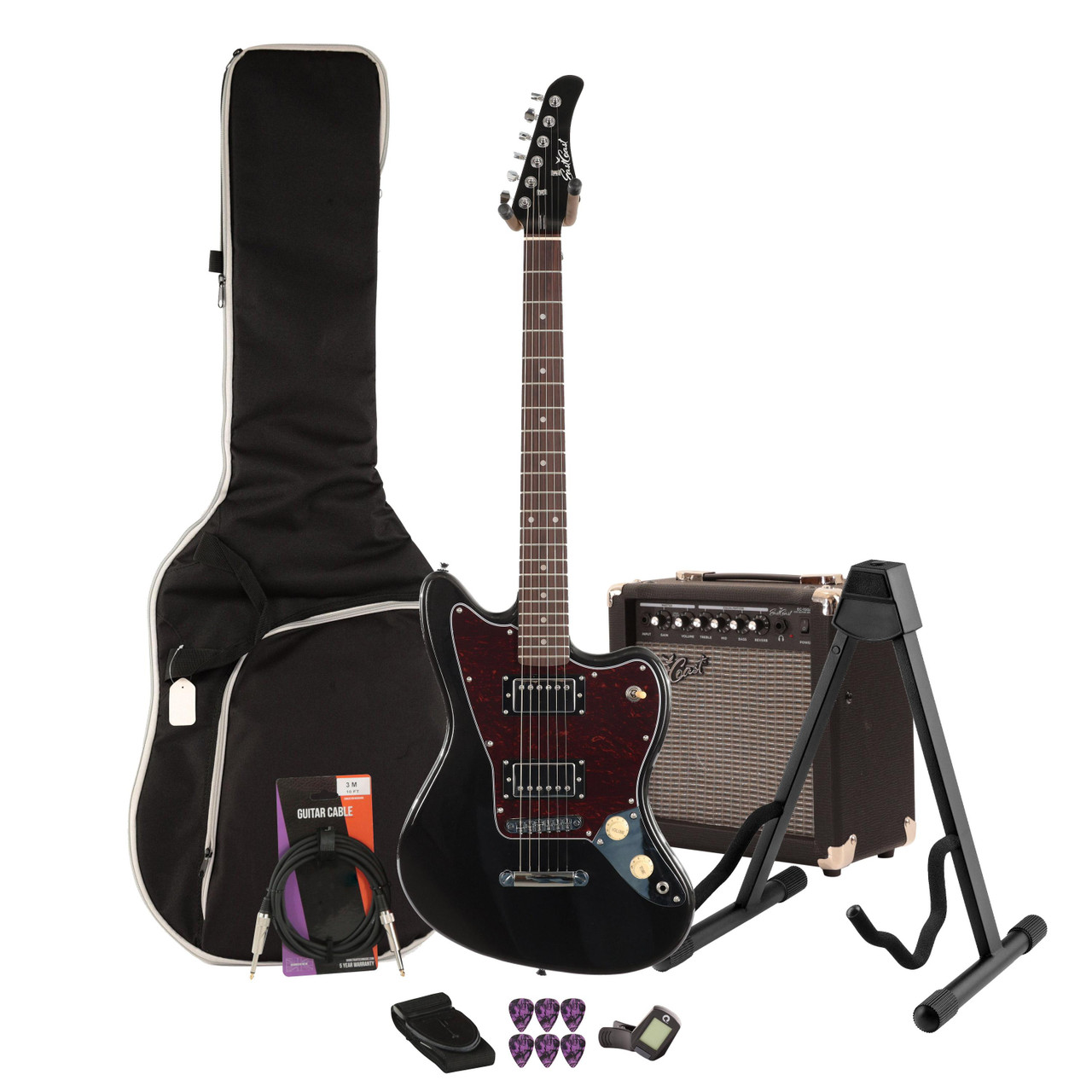 Eastcoast JG Metallic Black Electric Guitar 15W Amp Bundle Eastcoast JG Metallic Black Electric Guitar 15W Amp Bundle