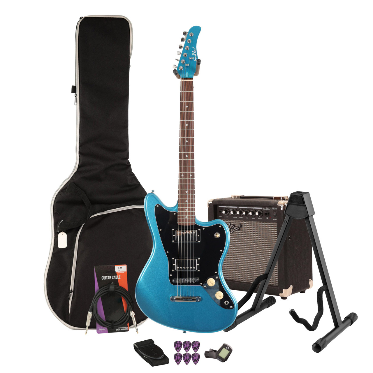 Eastcoast JG Lake Placid Blue Electric Guitar 15W Amp Bundle Eastcoast JG Lake Placid Blue Electric Guitar 15W Amp Bundle