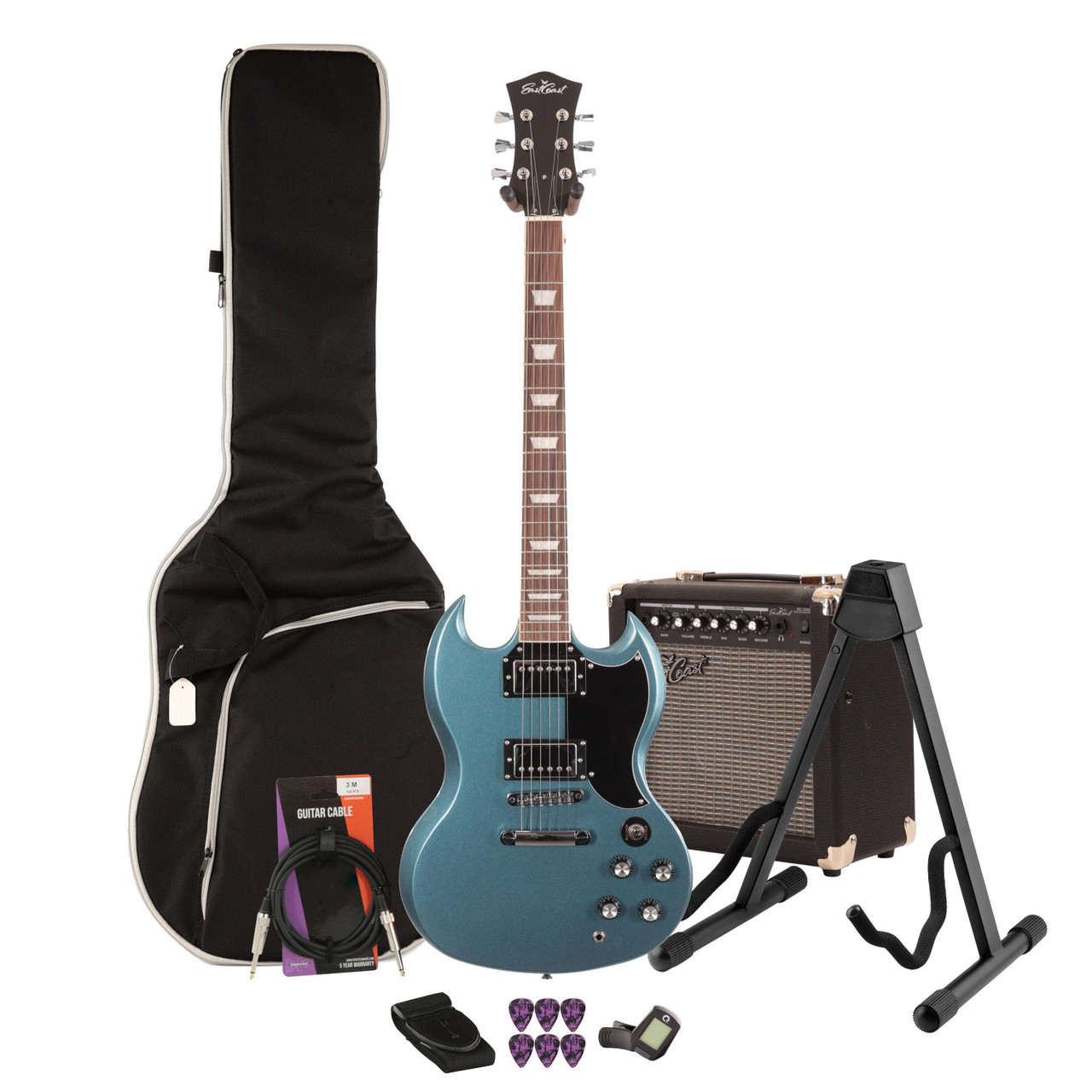 Eastcoast GS61S Pelham Blue Electric Guitar 15W Amp Bundle Eastcoast GS61S Pelham Blue Electric Guitar 15W Amp Bundle