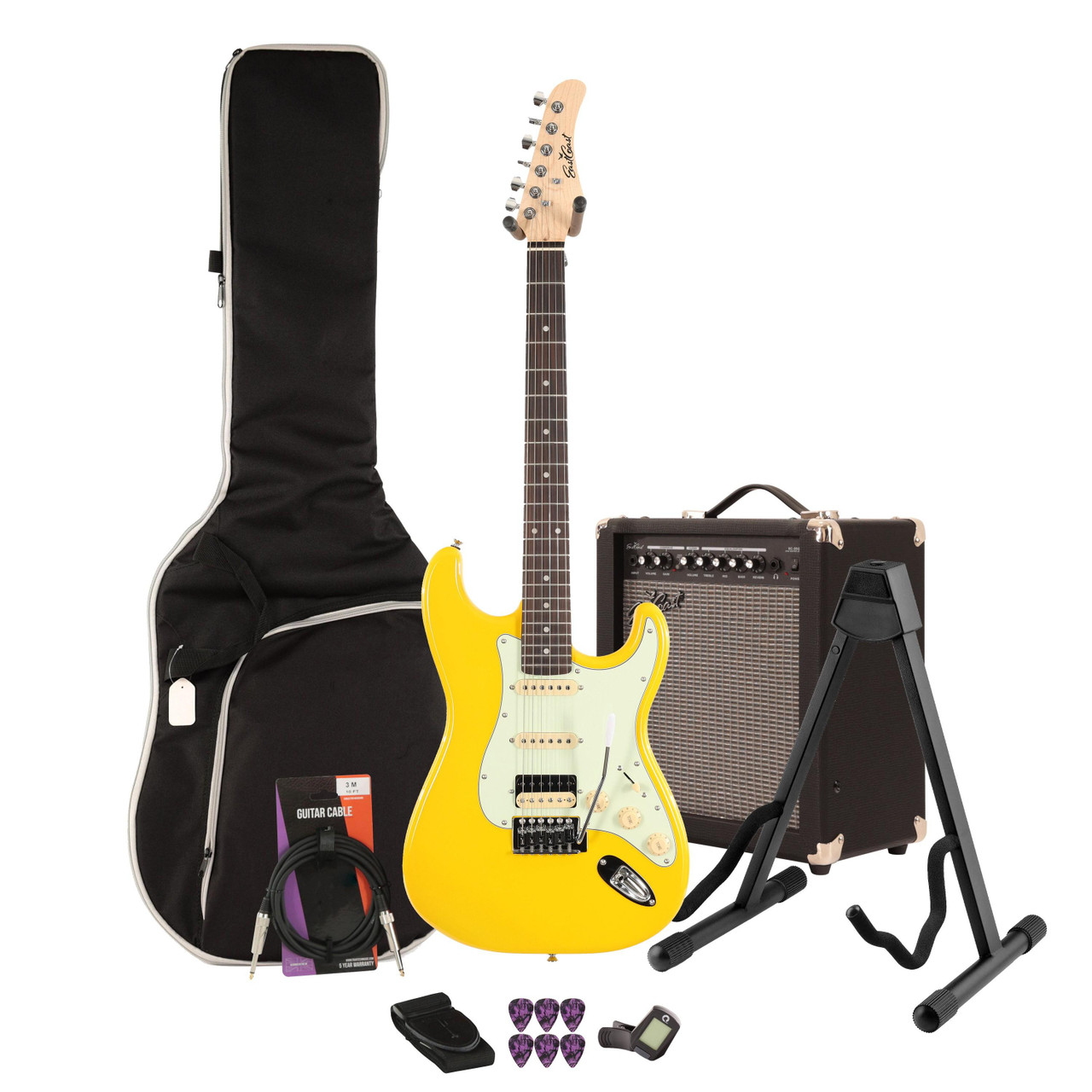 Eastcoast ST2 HSS Taxi Yellow Electric Guitar 35W Amp Bundle Eastcoast ST2 HSS Taxi Yellow Electric Guitar 35W Amp Bundle