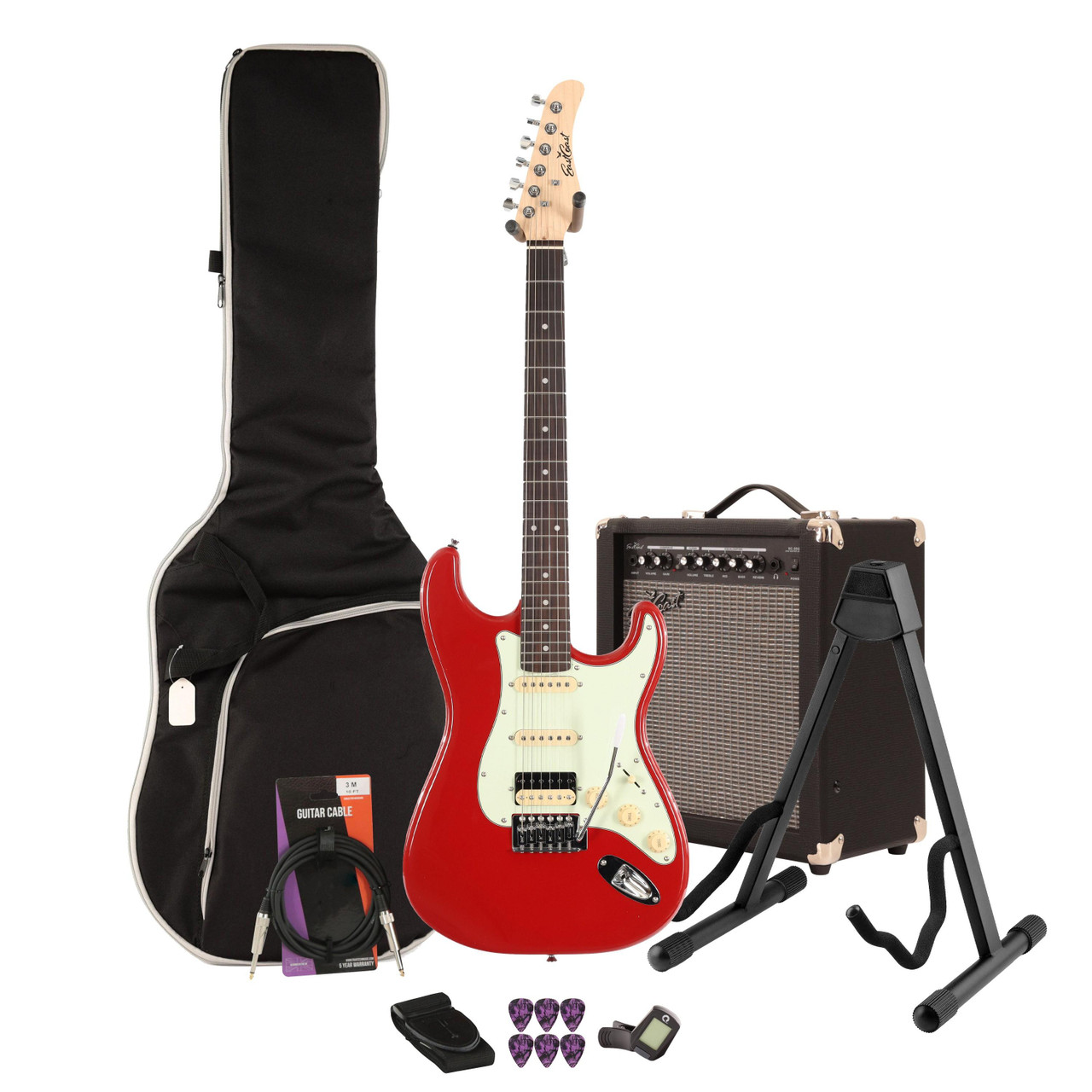 Eastcoast ST2 HSS Hot Rod Red Electric Guitar 35W Amp Bundle Eastcoast ST2 HSS Hot Rod Red Electric Guitar 35W Amp Bundle