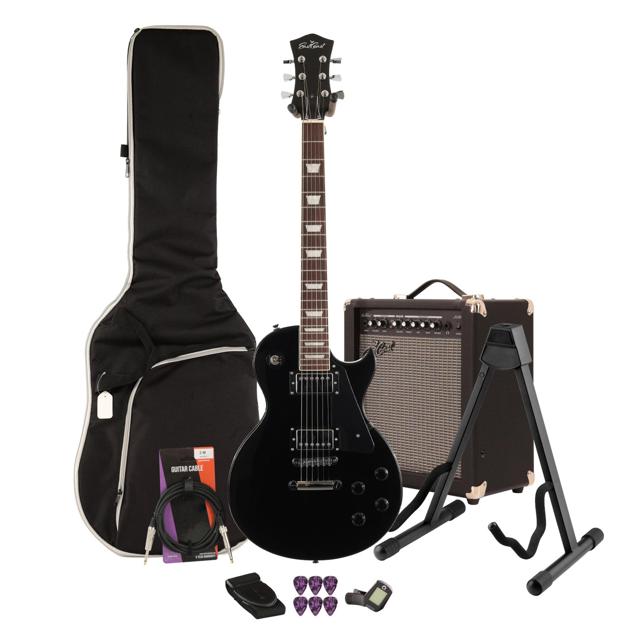 Eastcoast L1S Ebony Electric Guitar 35W Amp Bundle Eastcoast L1S Ebony Electric Guitar 35W Amp Bundle