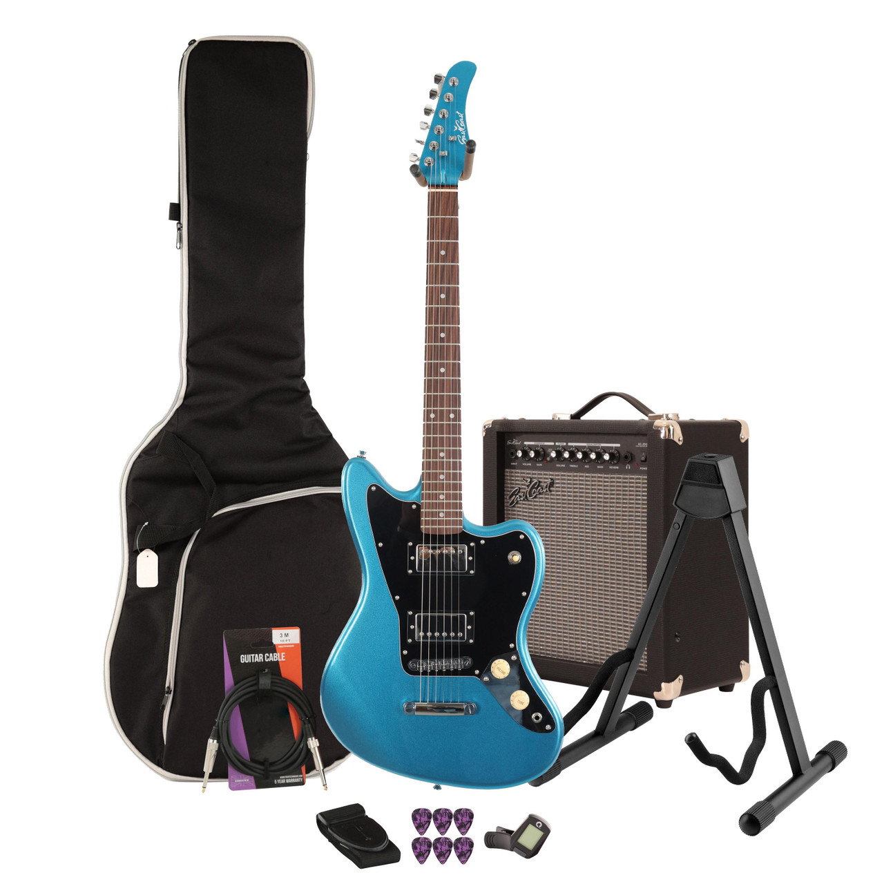 Eastcoast JG Lake Placid Blue Electric Guitar 35W Amp Bundle Eastcoast JG Lake Placid Blue Electric Guitar 35W Amp Bundle