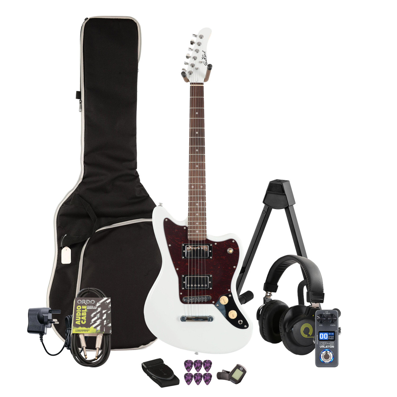 Eastcoast JG White Electric Guitar Multi-FX & Modelling Bundle with Accessories Eastcoast JG White Electric Guitar Multi-FX & Modelling Bundle with Accessories