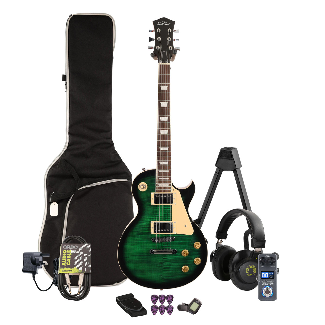 Eastcoast L1 Boa Green Burst Electric Guitar Multi-FX & Modelling Bundle with Accessories Eastcoast L1 Boa Green Burst Electric Guitar Multi-FX & Modelling Bundle with Accessories