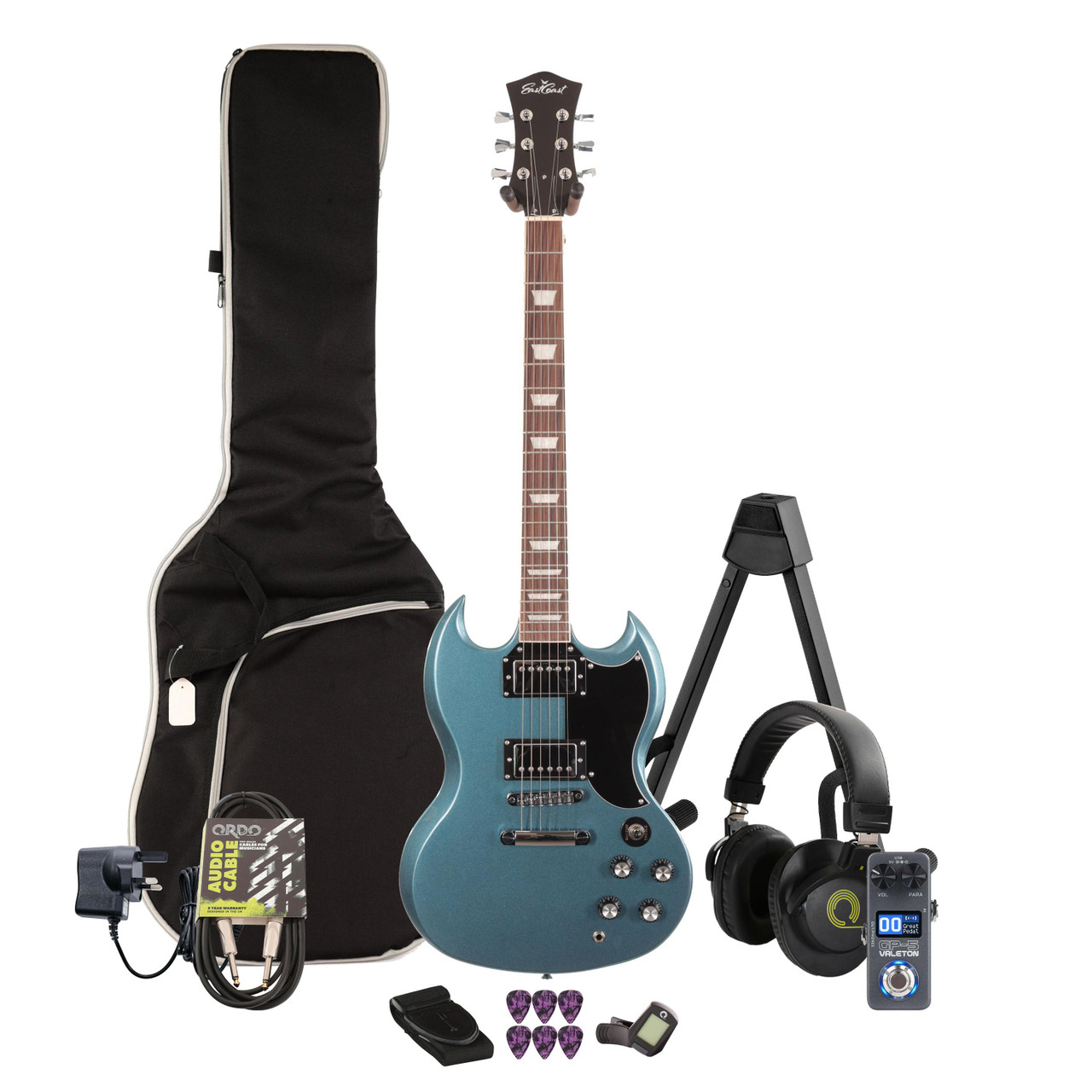 Eastcoast GS61S Pelham Blue Electric Guitar Multi-FX & Modelling Bundle with Accessories Eastcoast GS61S Pelham Blue Electric Guitar Multi-FX & Modelling Bundle with Accessories