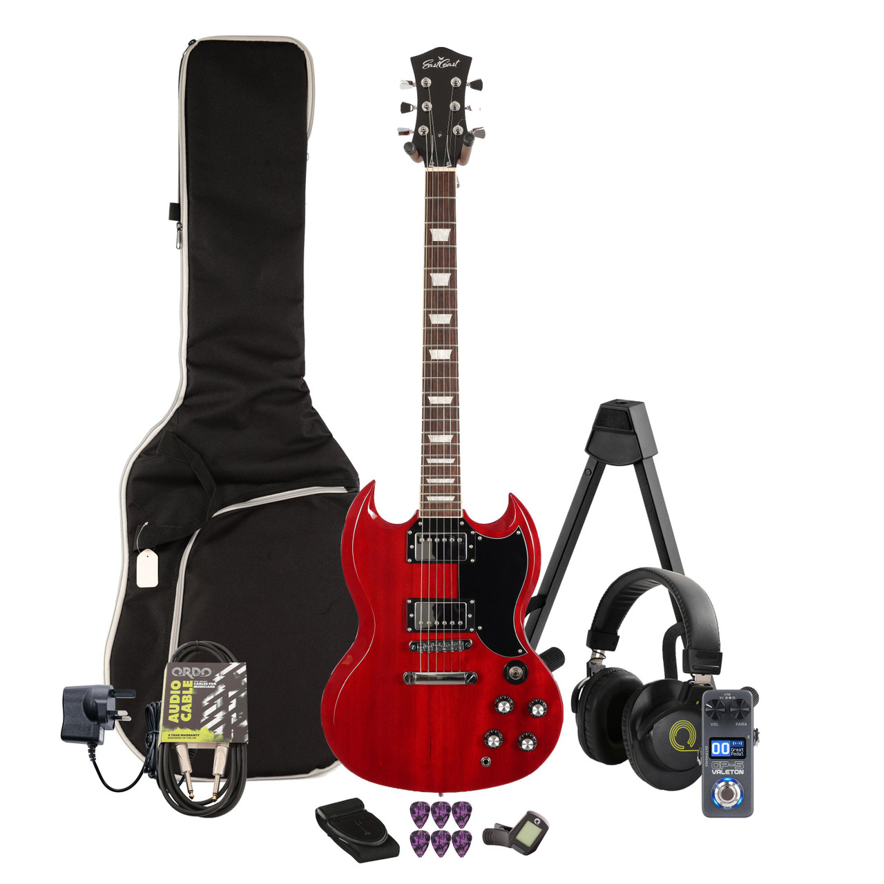 Eastcoast GS61S Cherry Electric Guitar Multi-FX & Modelling Bundle with Accessories Eastcoast GS61S Cherry Electric Guitar Multi-FX & Modelling Bundle with Accessories
