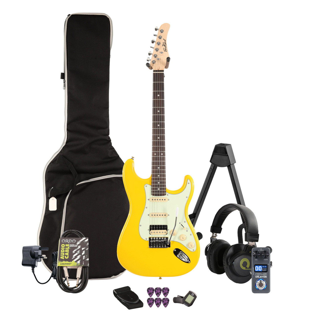 Eastcoast ST2 HSS Taxi Yellow Electric Guitar Multi-FX & Modelling Bundle with Accessories Eastcoast ST2 HSS Taxi Yellow Electric Guitar Multi-FX & Modelling Bundle with Accessories