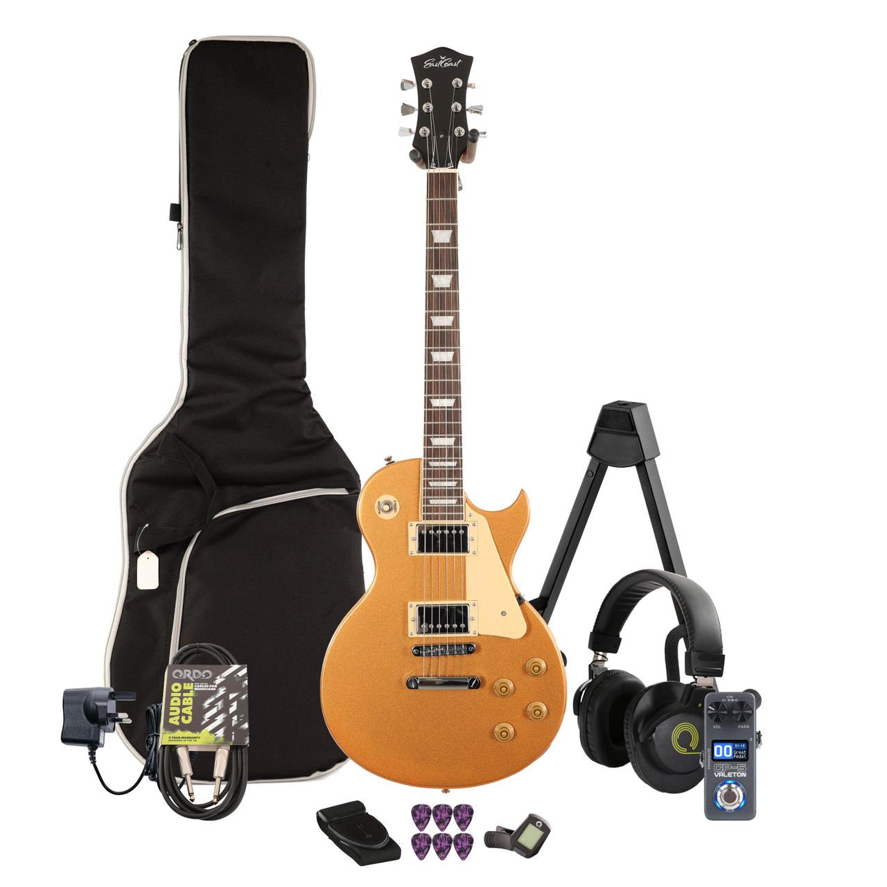 Eastcoast L1S Midas Gold Electric Guitar Multi-FX & Modelling Bundle with Accessories Eastcoast L1S Midas Gold Electric Guitar Multi-FX & Modelling Bundle with Accessories
