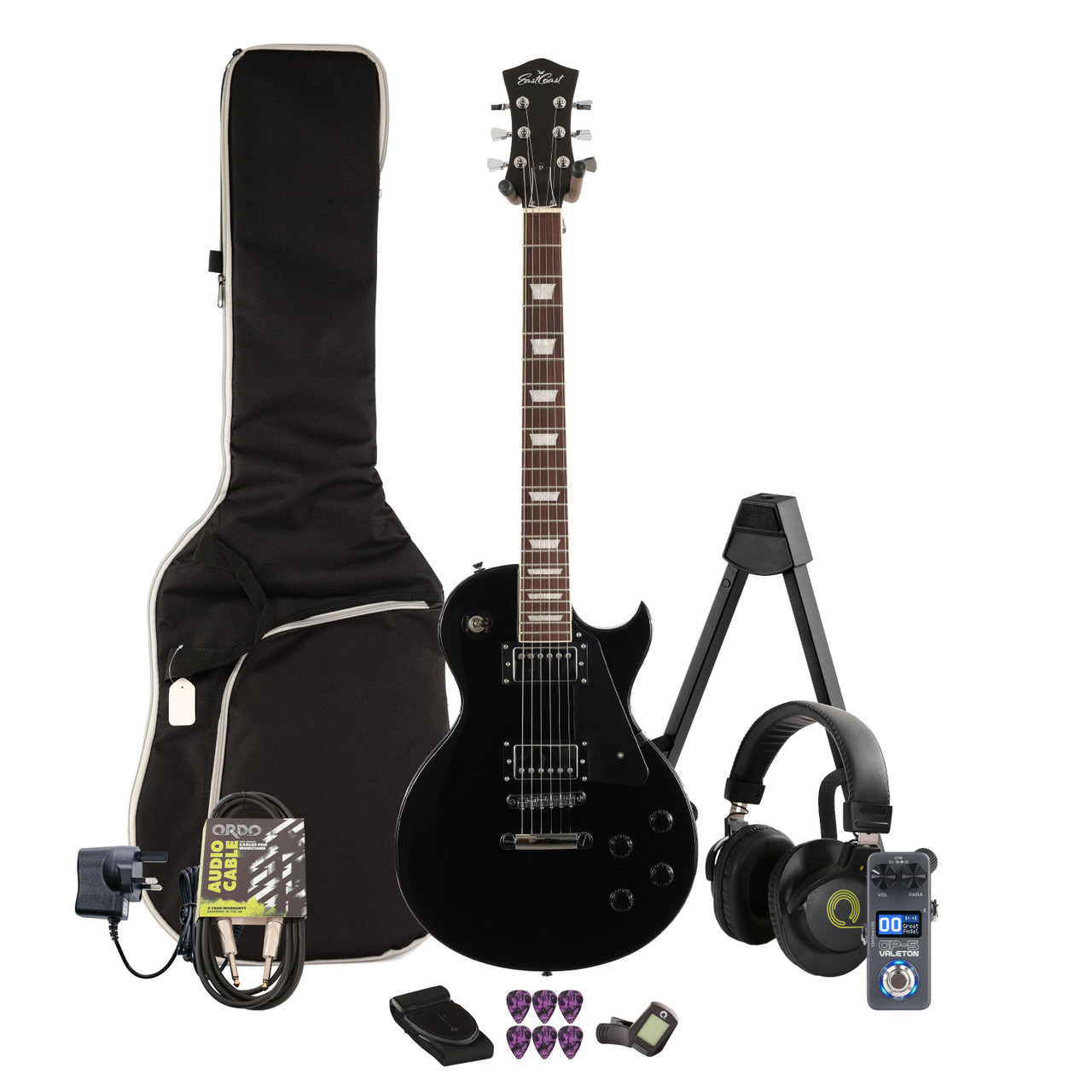 Eastcoast L1S Ebony Electric Guitar Multi-FX & Modelling Bundle with Accessories Eastcoast L1S Ebony Electric Guitar Multi-FX & Modelling Bundle with Accessories