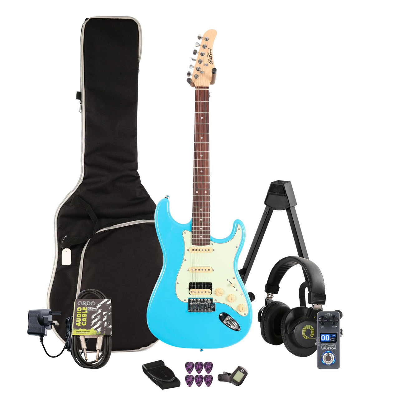 Eastcoast ST2 HSS Miami Blue Electric Guitar Multi-FX & Modelling Bundle with Accessories Eastcoast ST2 HSS Miami Blue Electric Guitar Multi-FX & Modelling Bundle with Accessories