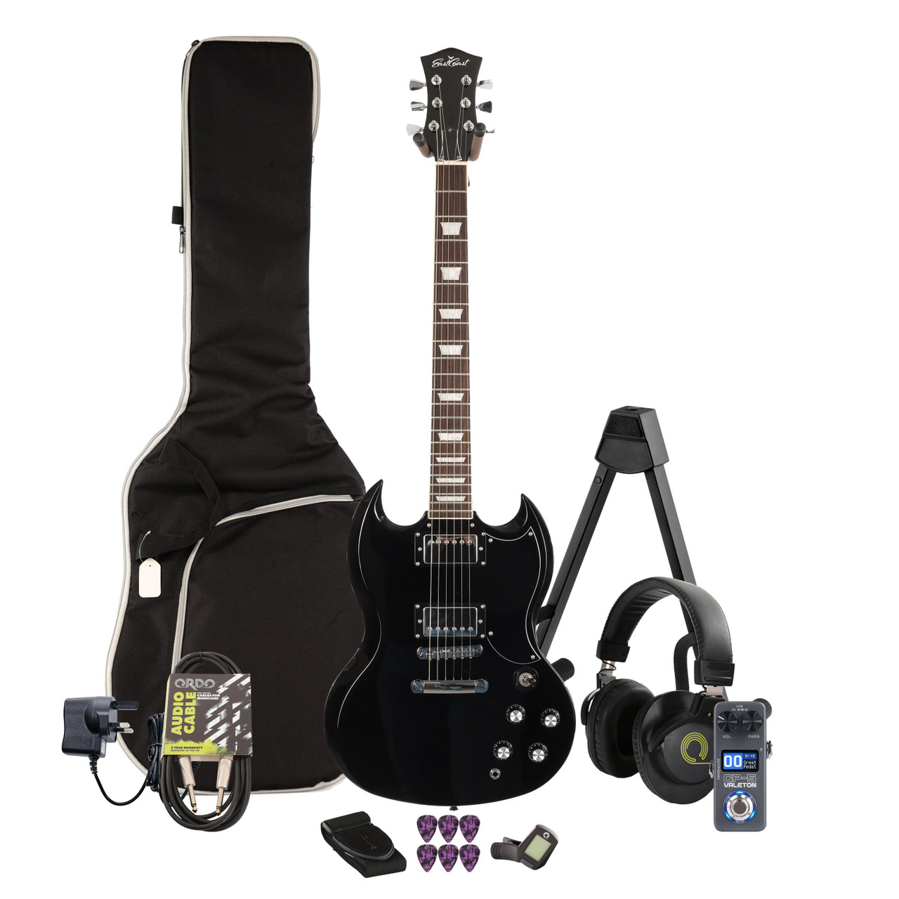 Eastcoast GS61S Black Electric Guitar Multi-FX & Modelling Bundle with Accessories
