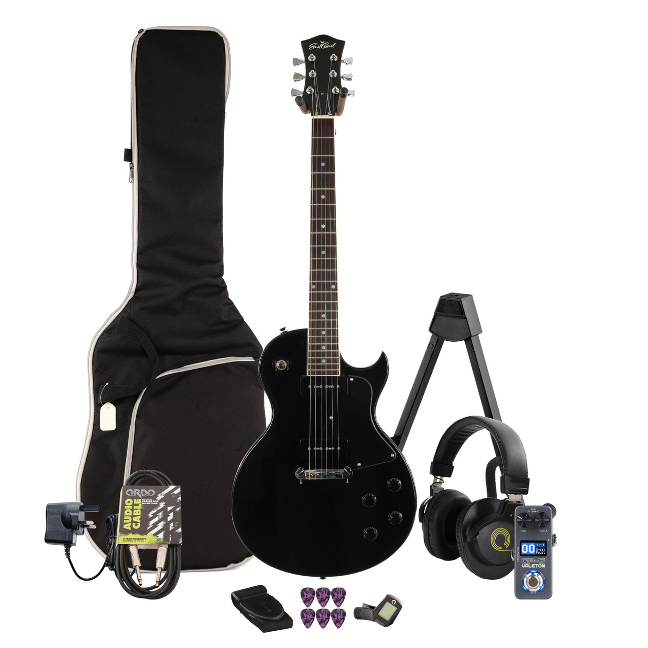 Eastcoast LS Ebony Electric Guitar Multi-FX & Modelling Bundle with Accessories Eastcoast LS Ebony Electric Guitar Multi-FX & Modelling Bundle with Accessories