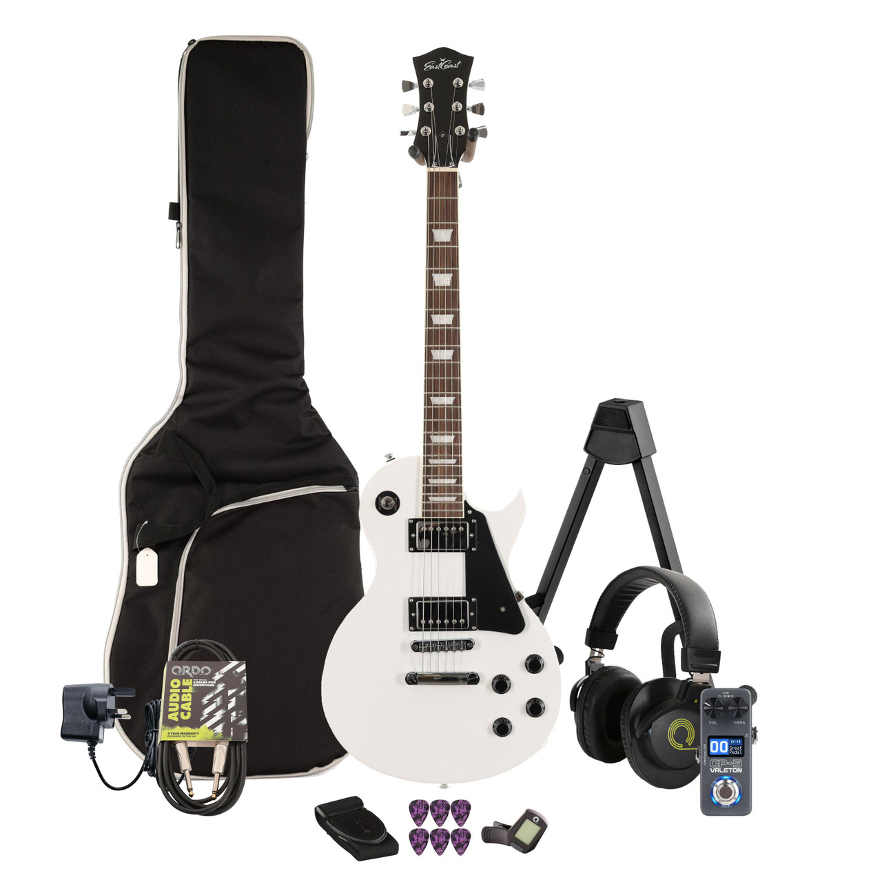 Eastcoast L1S Alpine White Electric Guitar Multi-FX & Modelling Bundle with Accessories Eastcoast L1S Alpine White Electric Guitar Multi-FX & Modelling Bundle with Accessories