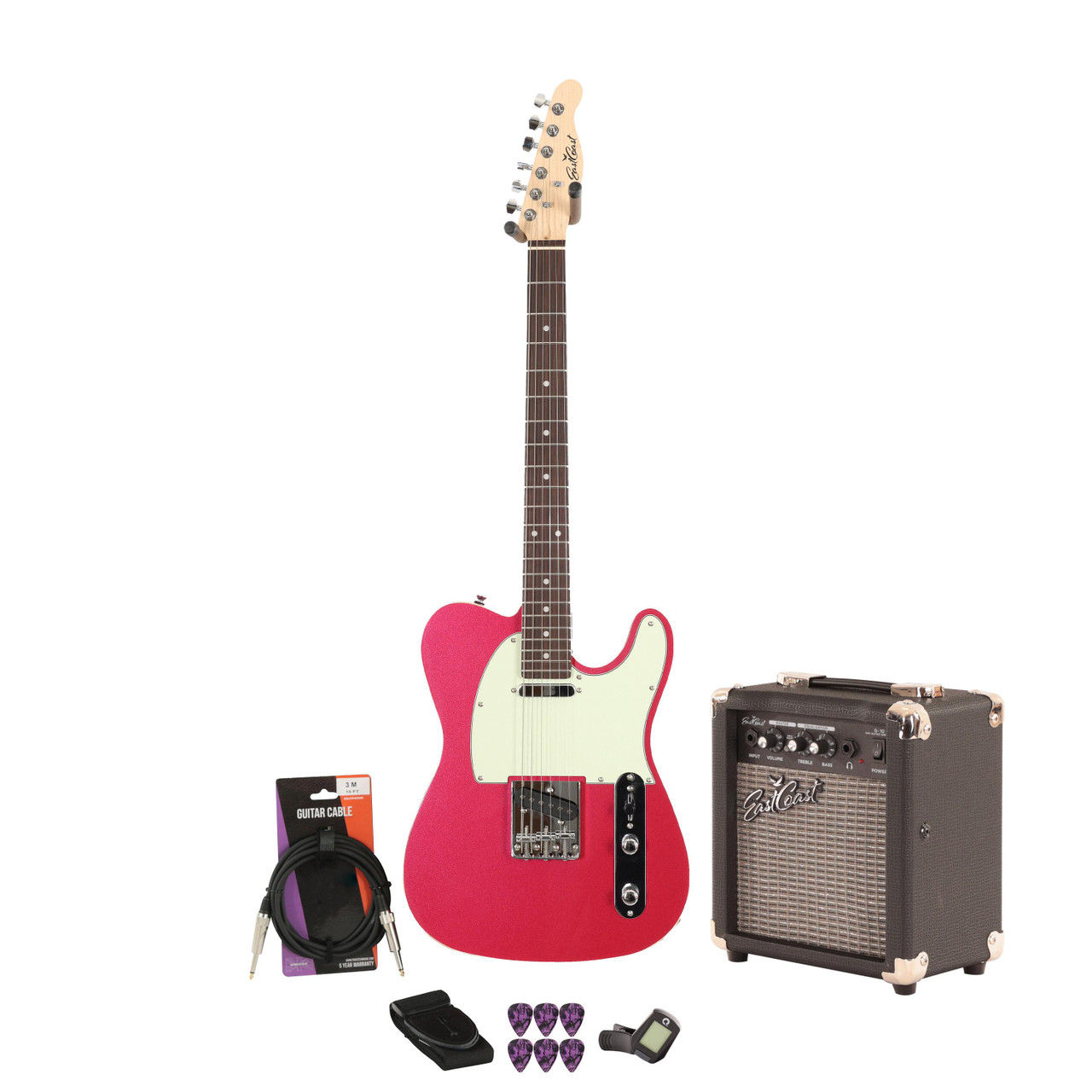Eastcoast T62 Burgundy Mist Metallic 10w Amp Guitar Bundle Eastcoast T62 Burgundy Mist Metallic 10w Amp Guitar Bundle