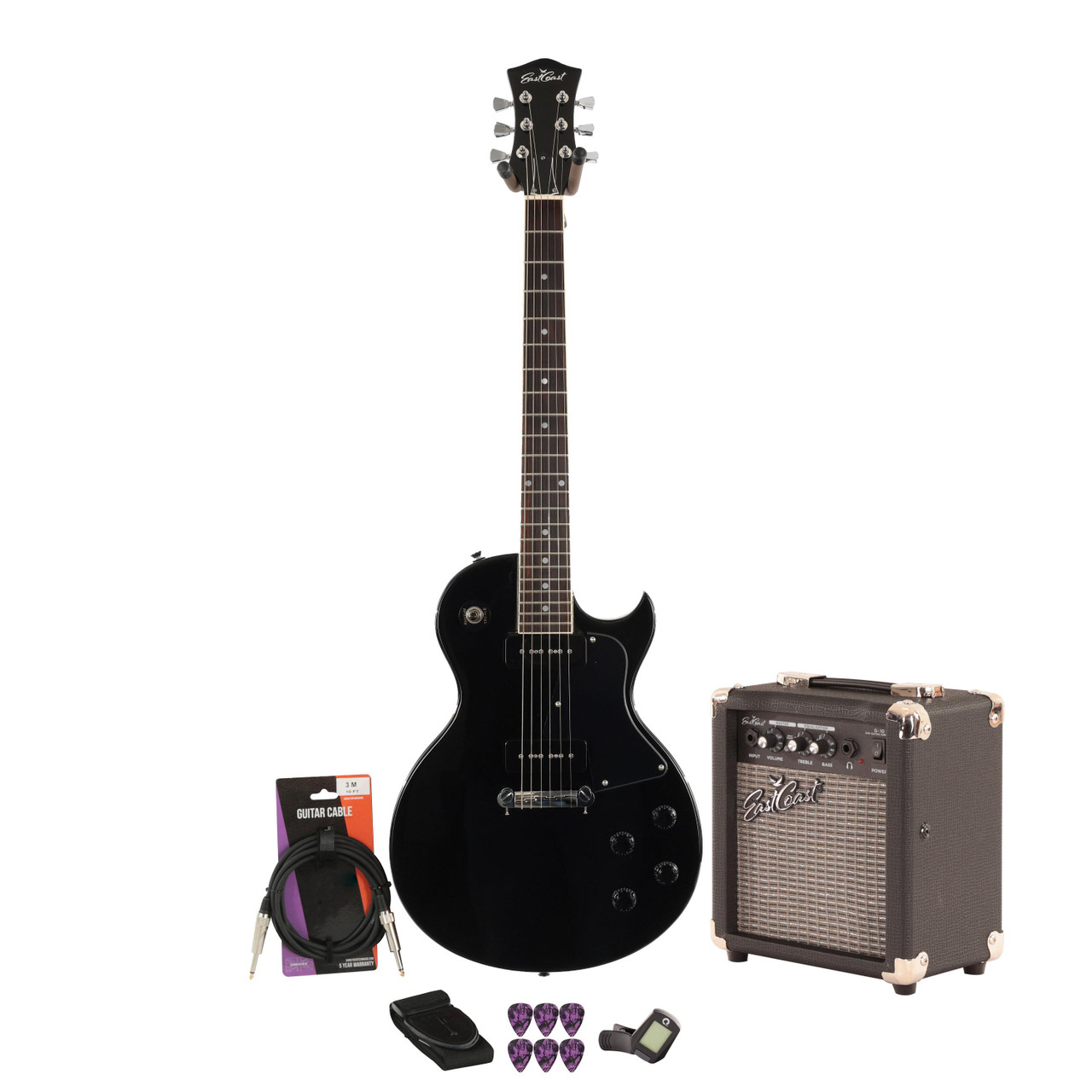 Eastcoast LS Ebony Electric Guitar 10W Amp Bundle Eastcoast LS Ebony Electric Guitar 10W Amp Bundle