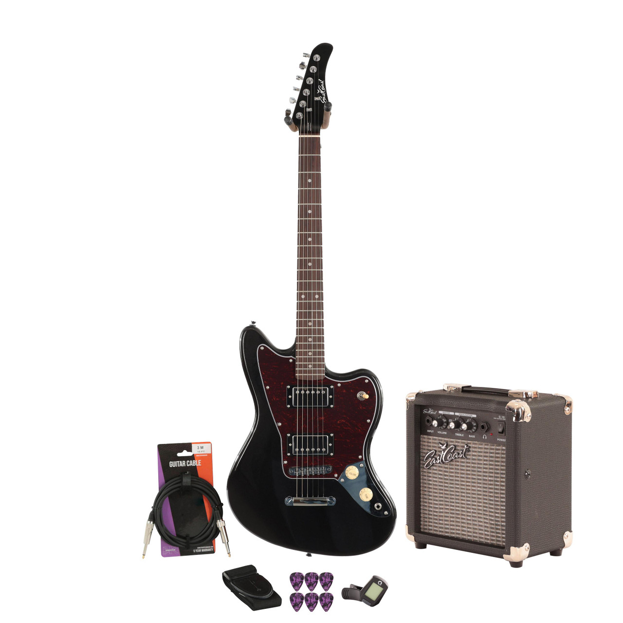 Eastcoast JG Metallic Black 10w Amp Guitar Bundle Eastcoast JG Metallic Black 10w Amp Guitar Bundle