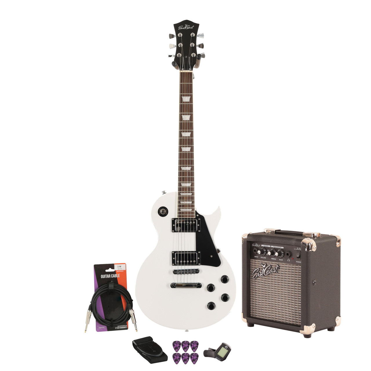 Eastcoast L1S Alpine White 10w Amp Guitar Bundle Eastcoast L1S Alpine White 10w Amp Guitar Bundle