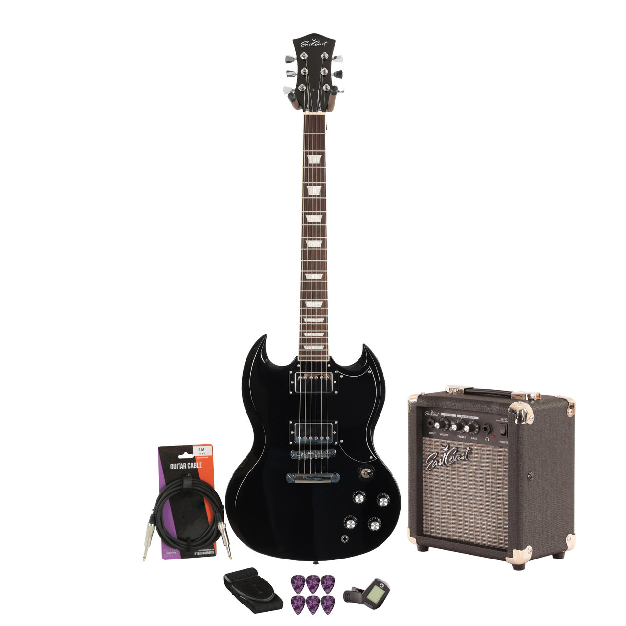 Eastcoast GS61S Black 10w Amp Guitar Bundle Eastcoast GS61S Black 10w Amp Guitar Bundle