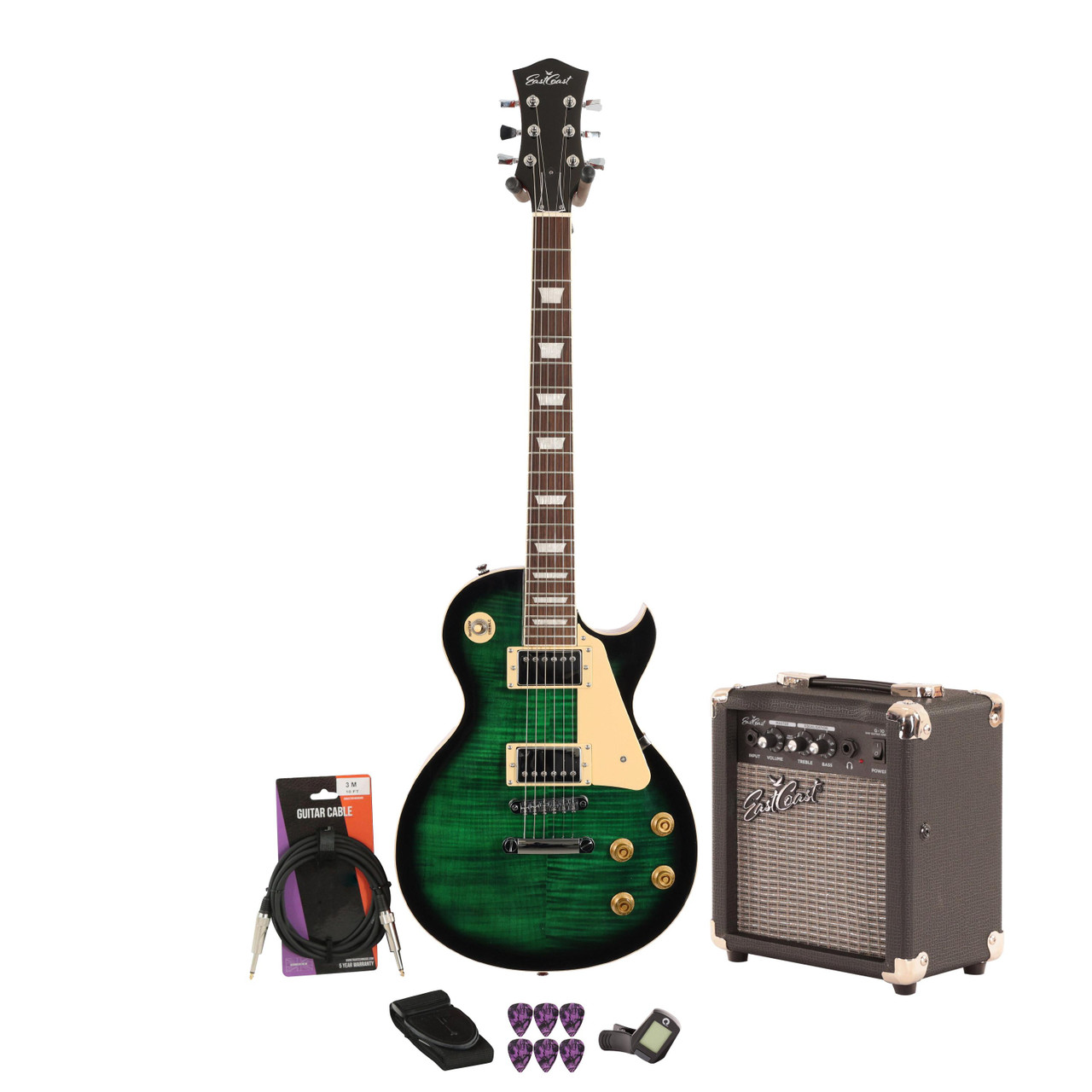 Eastcoast L1 Boa Green Burst 10w Amp Guitar Bundle Eastcoast L1 Boa Green Burst 10w Amp Guitar Bundle