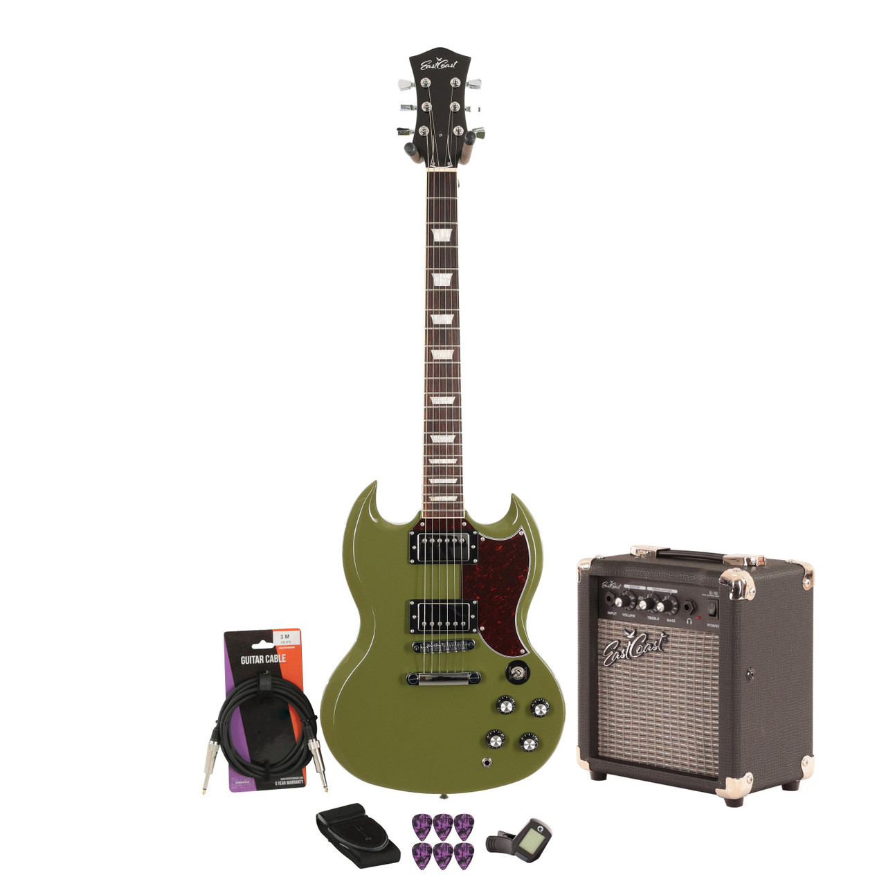 Eastcoast GS61S Olive 10w Amp Guitar Bundle Eastcoast GS61S Olive 10w Amp Guitar Bundle